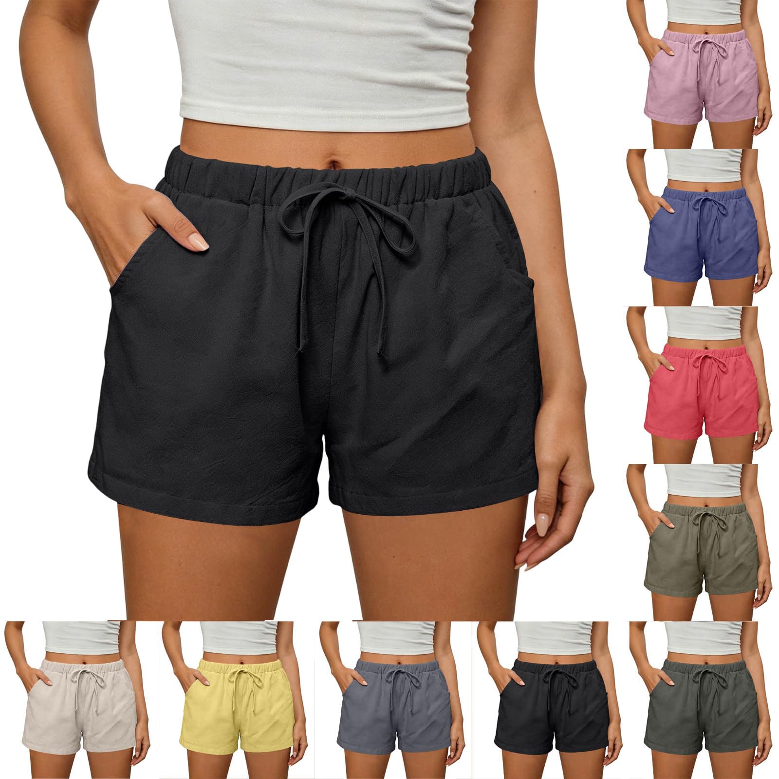 Beach Shorts for Women Vacation High Waisted Shorts Drawstring Short Pants Summer Comfy Travel Pants with Pockets - 2