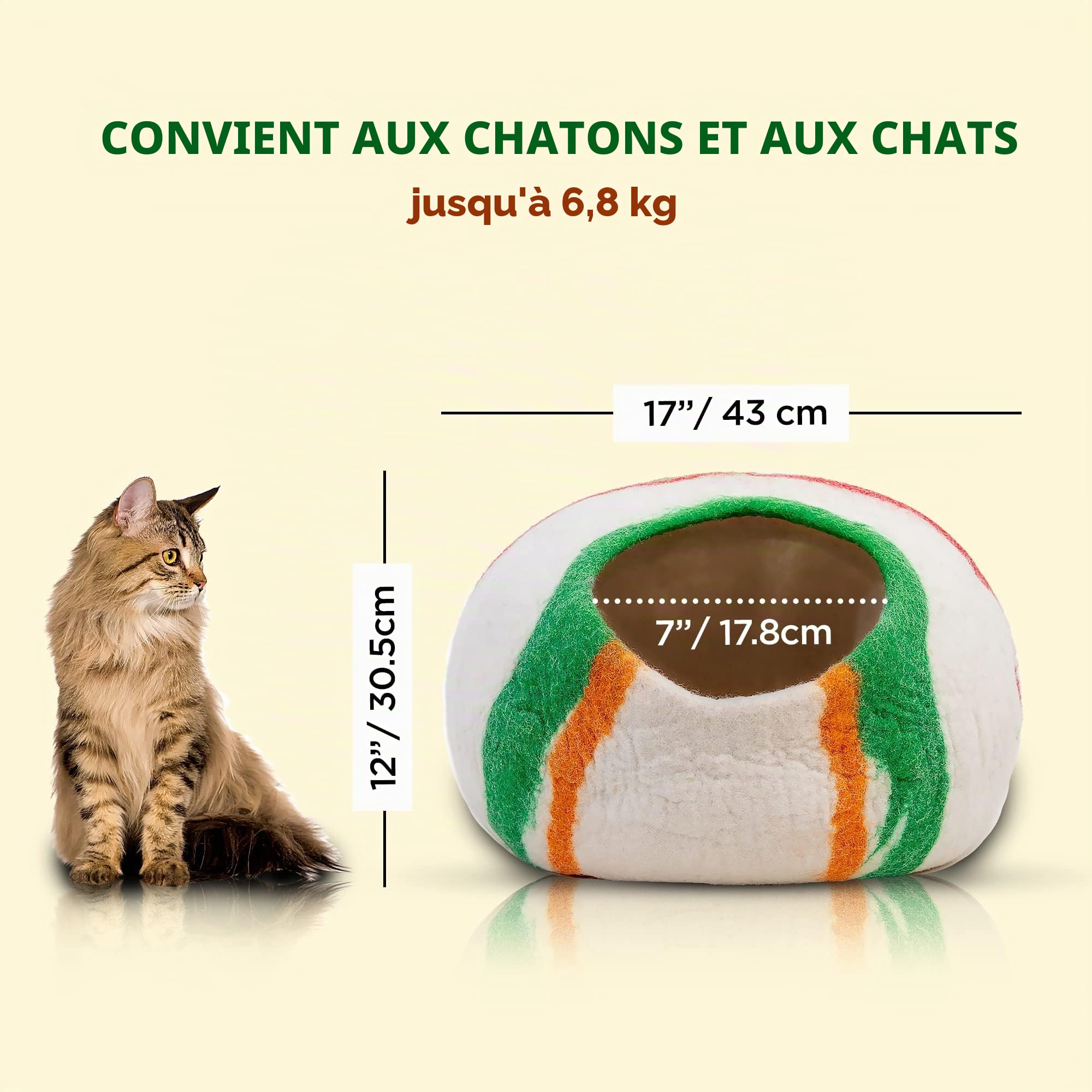 Woolygon Laine Feutre Grotte du Chat - Fait À La Main 100% Laine Mérinos, Grotte De Chat en Feutre Écologique pour Chats Et Chatons