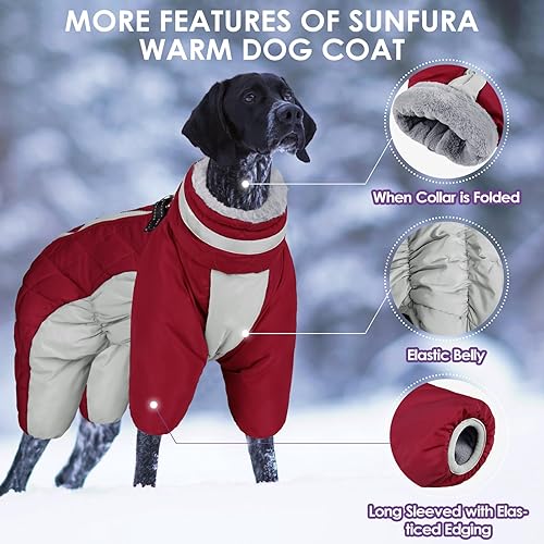 Miniatura 3 de SUNFURA Abrigo de cuatro patas para perro, chaqueta de forro polar cálido para perro, abrigos de invierno reflectantes con arnés, resistente al