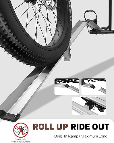 Miniatura 3 de RokRack One - Estante plegable para 2 bicicletas eléctricas con rampa, capacidad de 200 libras, soporte de enganche eléctrico para bicicletas, se