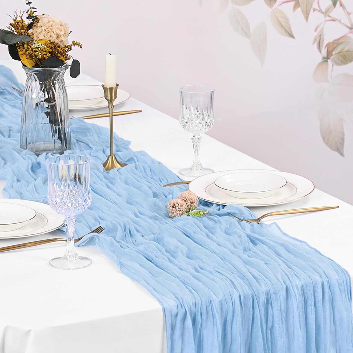 20 Pack Cheesecloth Table Runner - 17x108 Inch Light Blue Boho Gauze Cheese Cloth Table Runners for Baby Bridal Shower Decoration Wedding Party Summer Garden Farmhouse