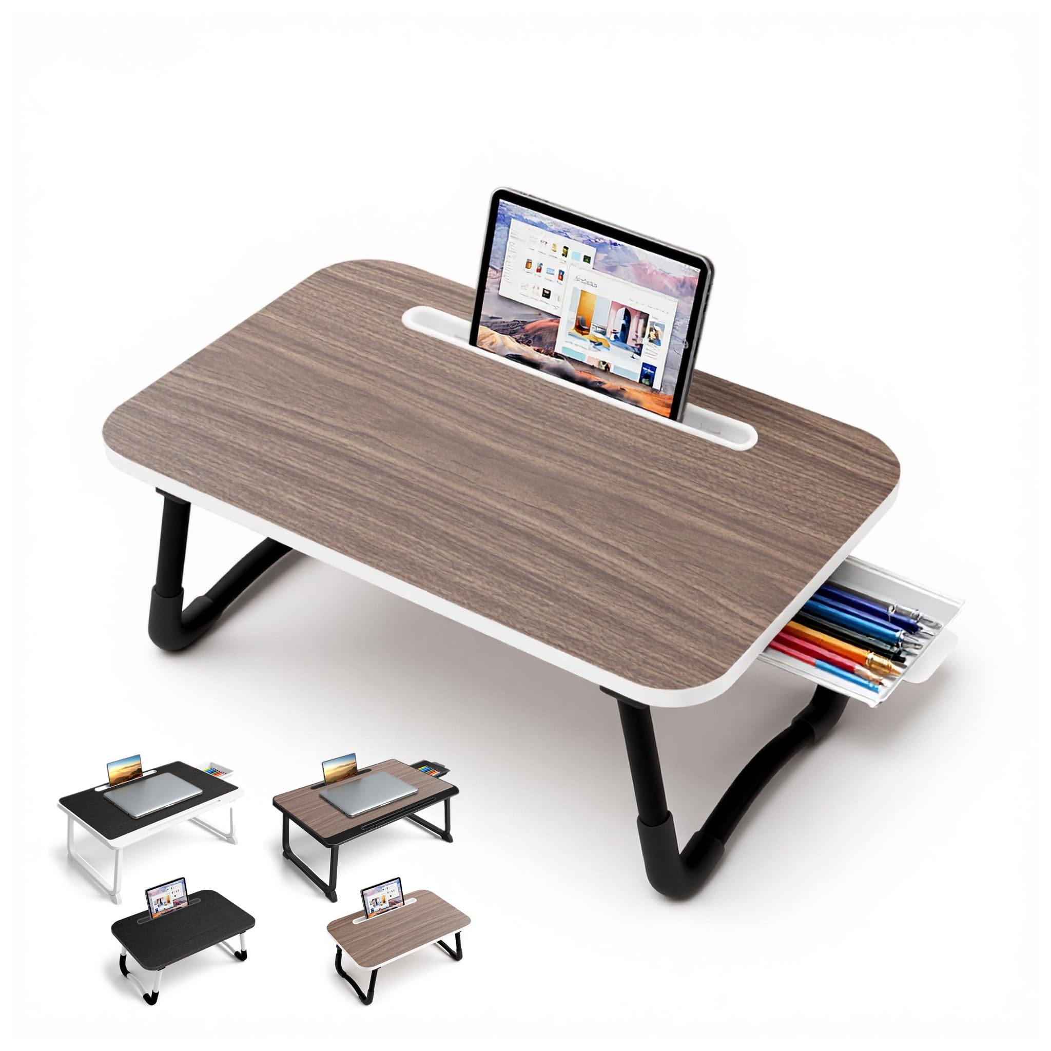 Small Lap Desk，Laptop Bed Desk 48 x30 cm for Breakfast in Bed, Work and Study, Home Office, Laptop Stand for Sofa、Couch、Bed, (Small Brown 48x30)