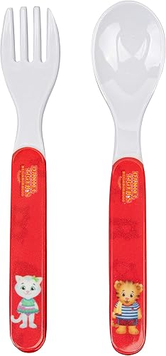 Miniatura 6 de Daniel Tiger - Juego de 5 piezas de alimentación para niños y niños pequeños, incluye plato, cuenco, taza, tenedor y cuchara, cubiertos, duradero,