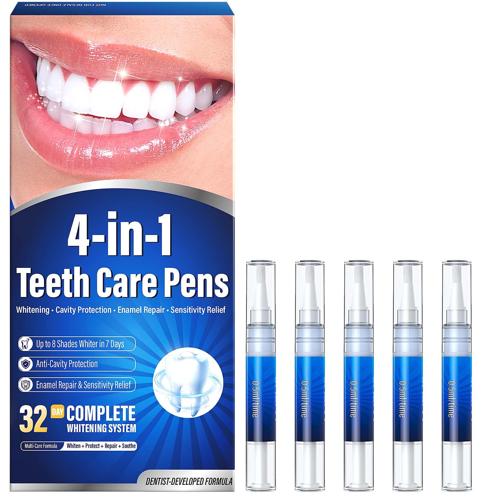 Teeth Whitening Pen Kit - 35% Carbamide Peroxide, Stain Removal, 3 Whitening Pens + 2 Remineralizing Pens, Enamel Repair, Anti-Cavity, Sensitive Teeth Care