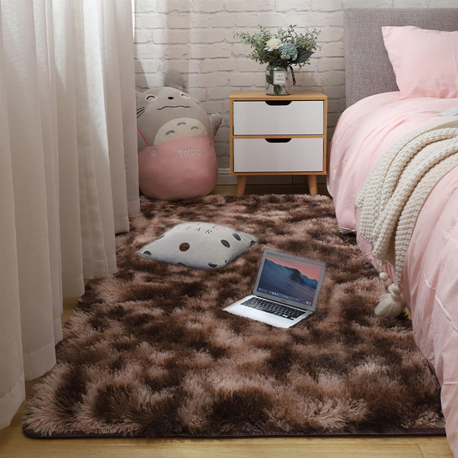 XUEDNGM Modern Rugs Fluffy Shaggy Rug 180 x 190 cm(71 x 75inch) Luxury, Washable, Non Slip Non Shedding Extra Large Shaggy Rug Soft Fluffy Area Rugs for Living Room Bedroom, Brown