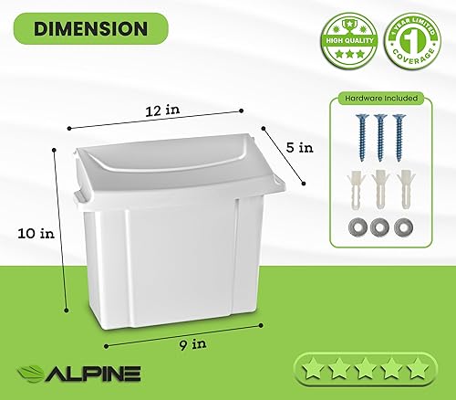 Miniatura 3 de Alpine - Recipiente para servilleta sanitaria, contenedor de eliminación de higiene femenina, cubo de basura montado en la pared con sello de
