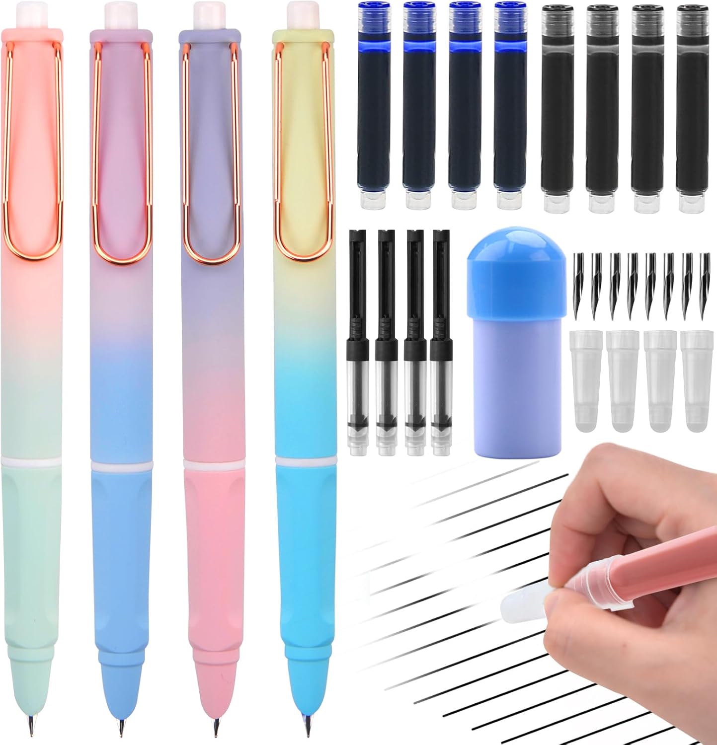 Vibbang Retractable Fountain Pen, Ink Cartridges Fountain Pen, 0.38mm