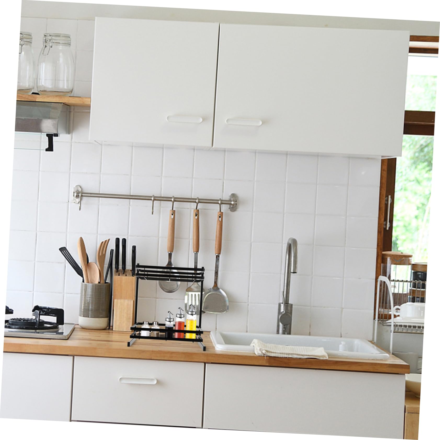 Cabilock Mensola Portaoggetti Per Spezie Organizer Per Armadietti Da Cucina Rastrelliera in Ferro Per Utensili Da Cucina Portabottiglie Per Spezie