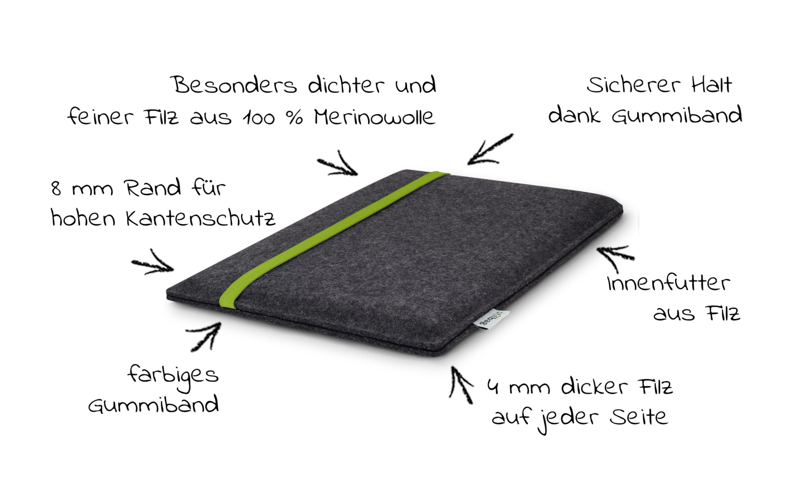 Stilbag Tablethülle Leon für Apple iPad Air 11-inch (M2) | Farbe: anthrazit/grün | Tablet-Tasche aus Filz | Tablet Schutzhülle | Tablet Made in Germany