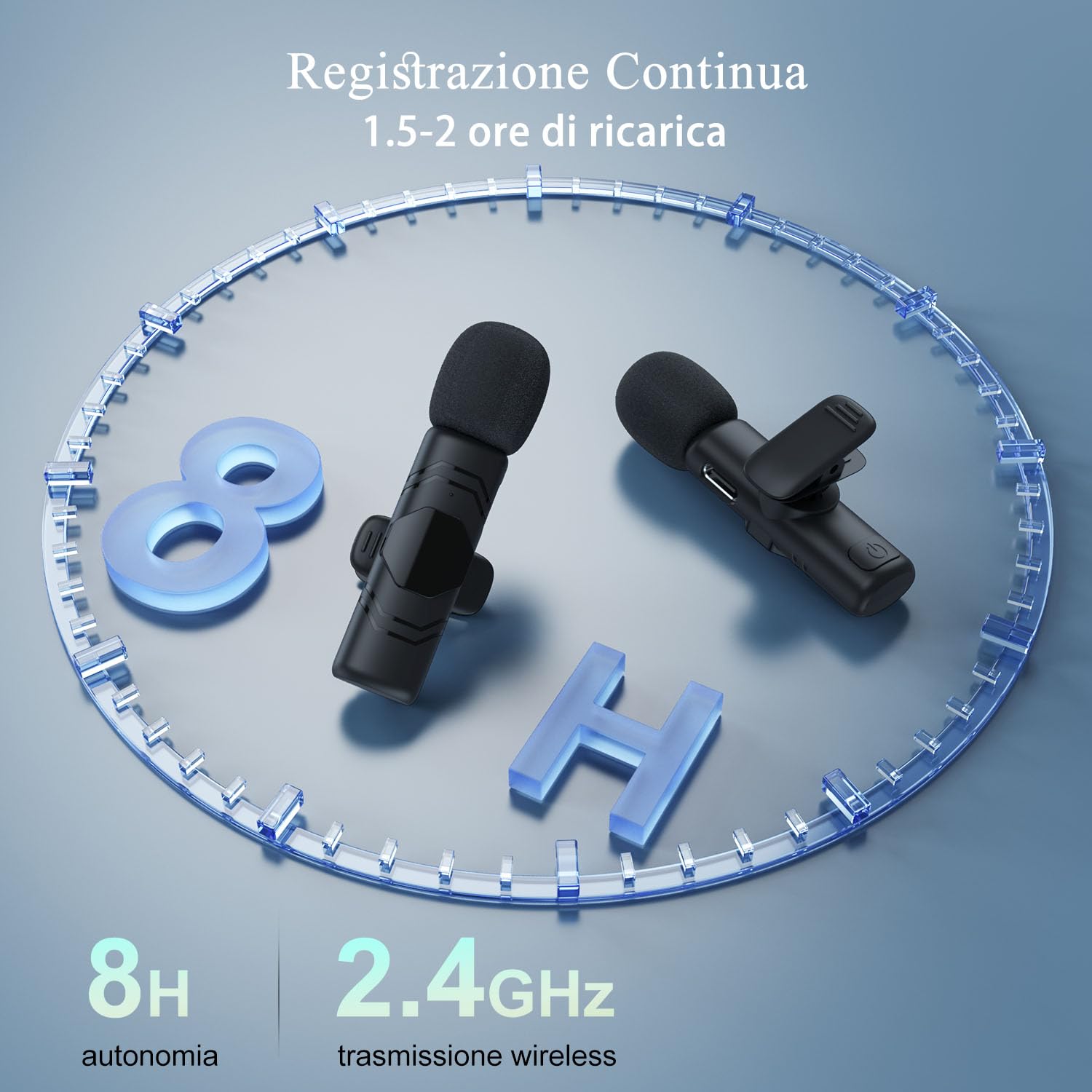 Dresz Microfono Lavalier Wireless per iPhone Android iPad,2 Pack Mini Microfono per la registrazione video, streaming, Podcast, Vlogging, Youtube, Tiktok,Trasmissioni dal Vivo, Interviste