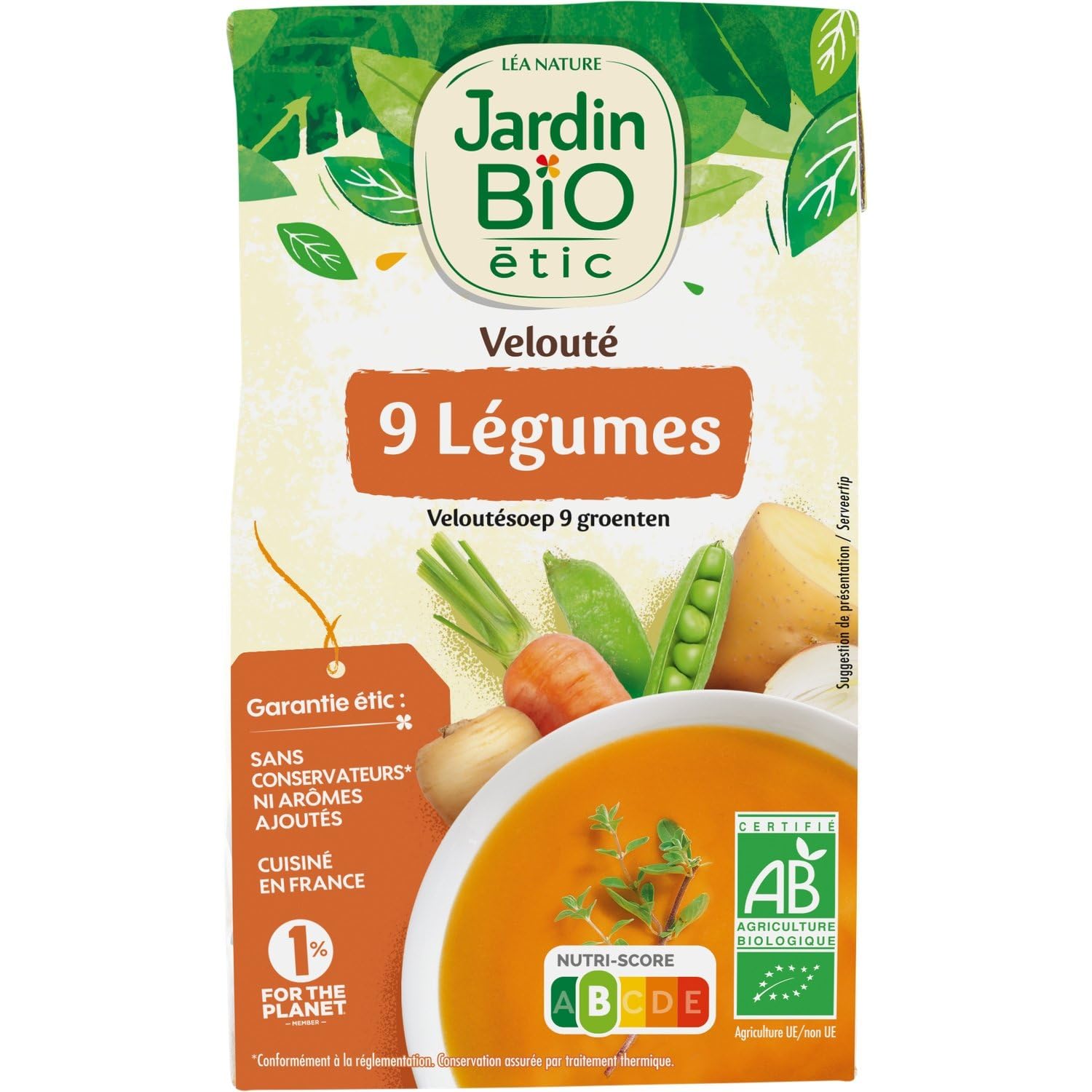 Soupe 9 légumes Bio JARDIN BIO - la brique de 1L Lot De 4 - Par Lot