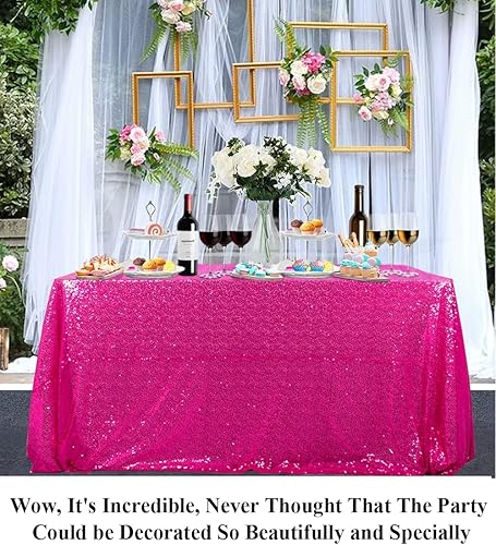 Miniatura 2 de Partisout Mantel rectangular de lentejuelas color rosa intenso de 50 x 80 pulgadas, mantel rústico para mesa de fiesta, mantel pequeño para