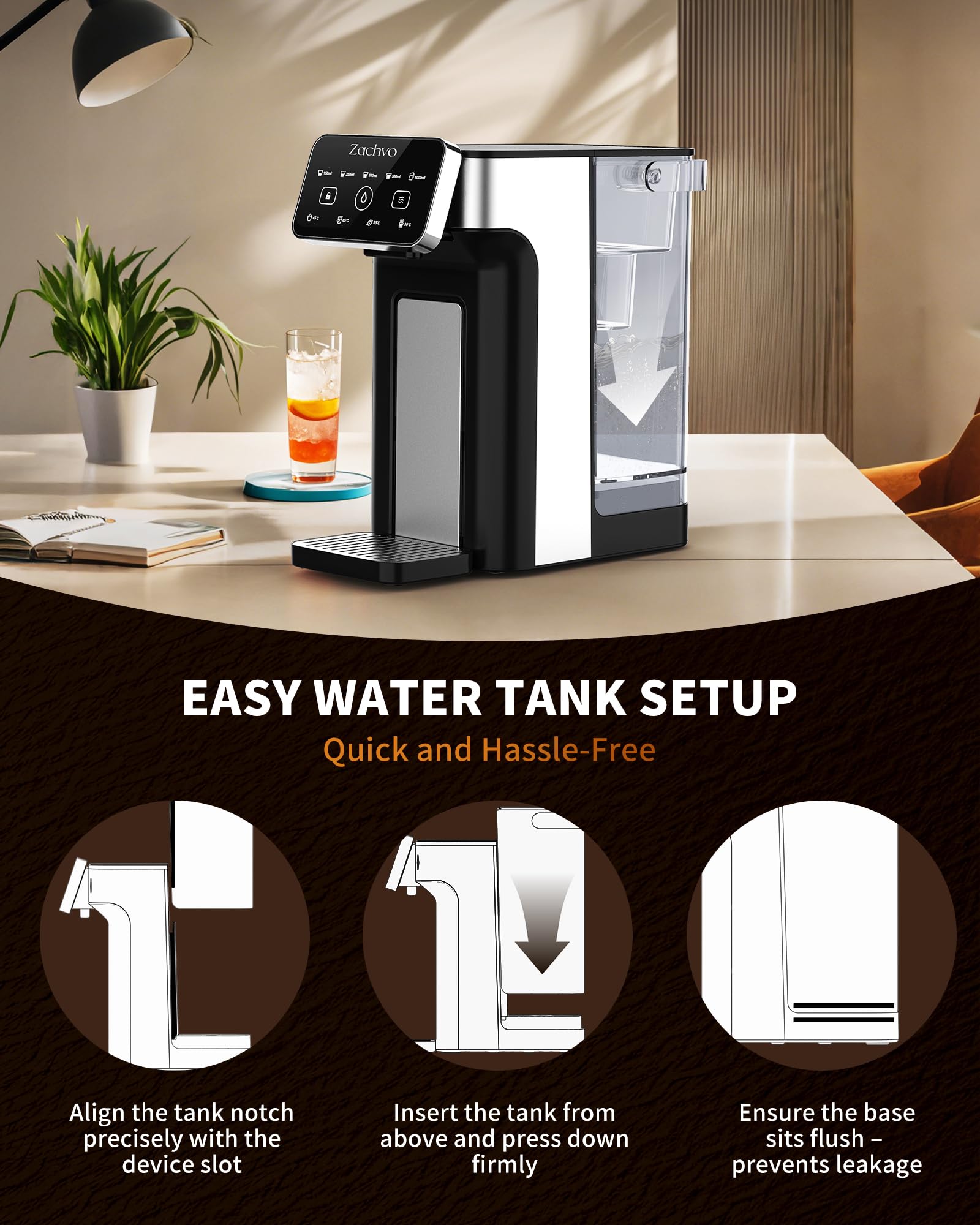 Heißwasserspender KEI906 – 2600W, heißes Wasser in Sekunden, 4 Temperaturen & 5 Wassermengen, 3L Tank, kompakt für Küche & Büro, kompatibel mit BRITA-Filtern (Filter separat erhältlich)-Schwarz