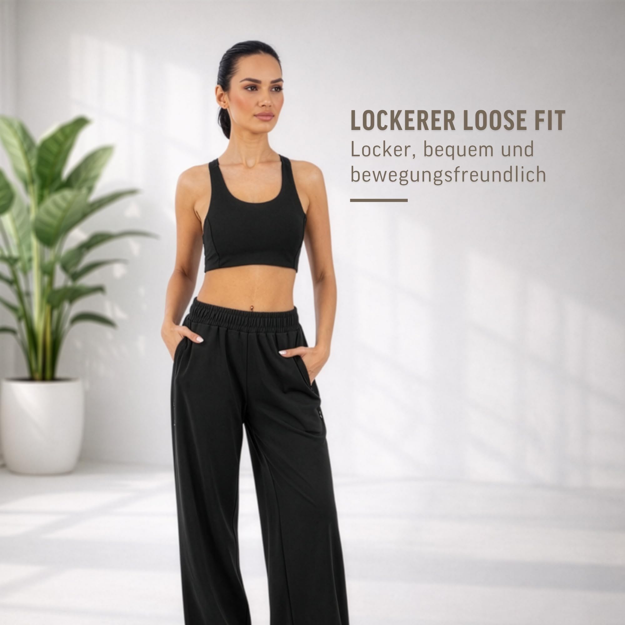 SMILODOX Jogginghose Jora Damen, Wide Leg High Waist Trainingshose mit Gerippter Seitenstruktur, elastischem Bund, weiches fließendes Material, Loose Fit Sporthose, Lange Freizeithose, Gym & Homewear
