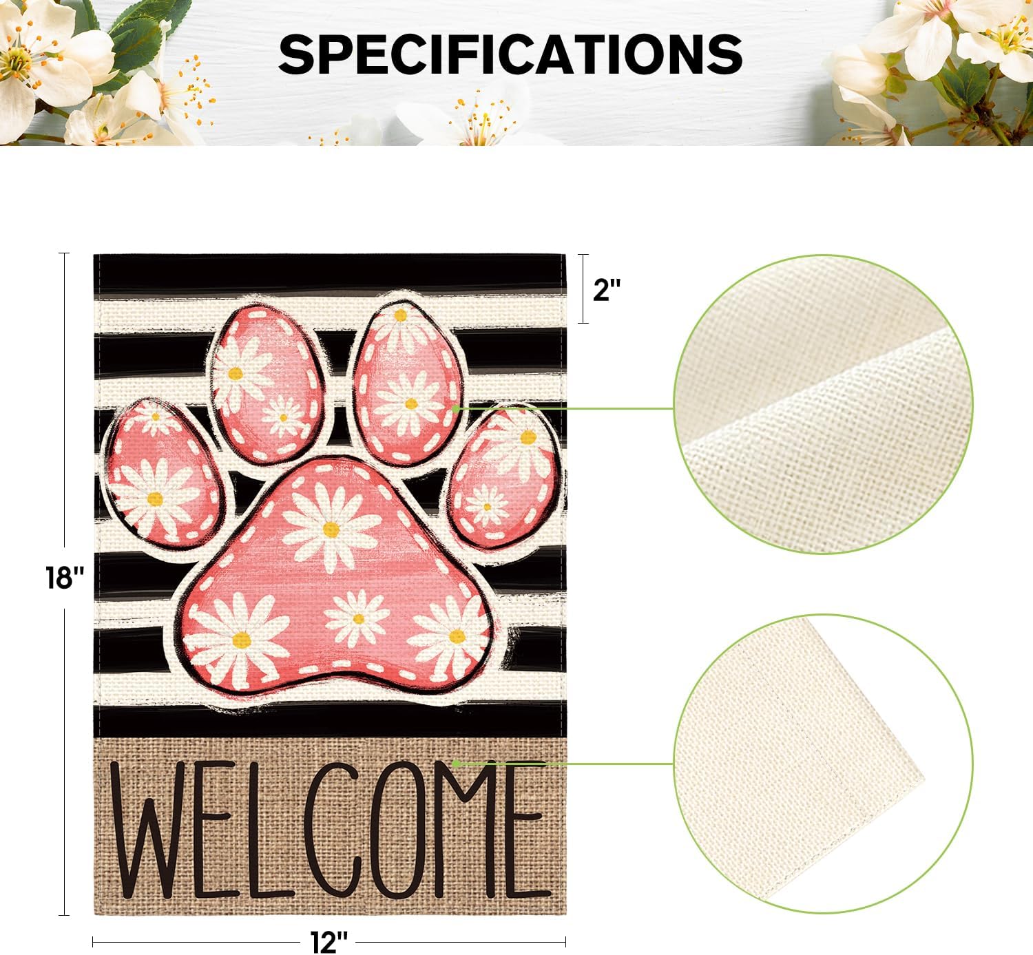 AVOIN colorlife Pink Paw Print Spring Garden Flag 12x18 Inch Double Sided Outside, Daisy Floral Welcome Stripes Yard Outdoor Flag - Image 5