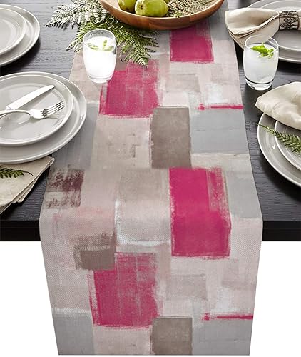 Miniatura 9 de Camino de mesa de café degradado de 70 pulgadas de largo, color naranja, gris, marrón, camino de mesa de pintura abstracta para cenas familiares,