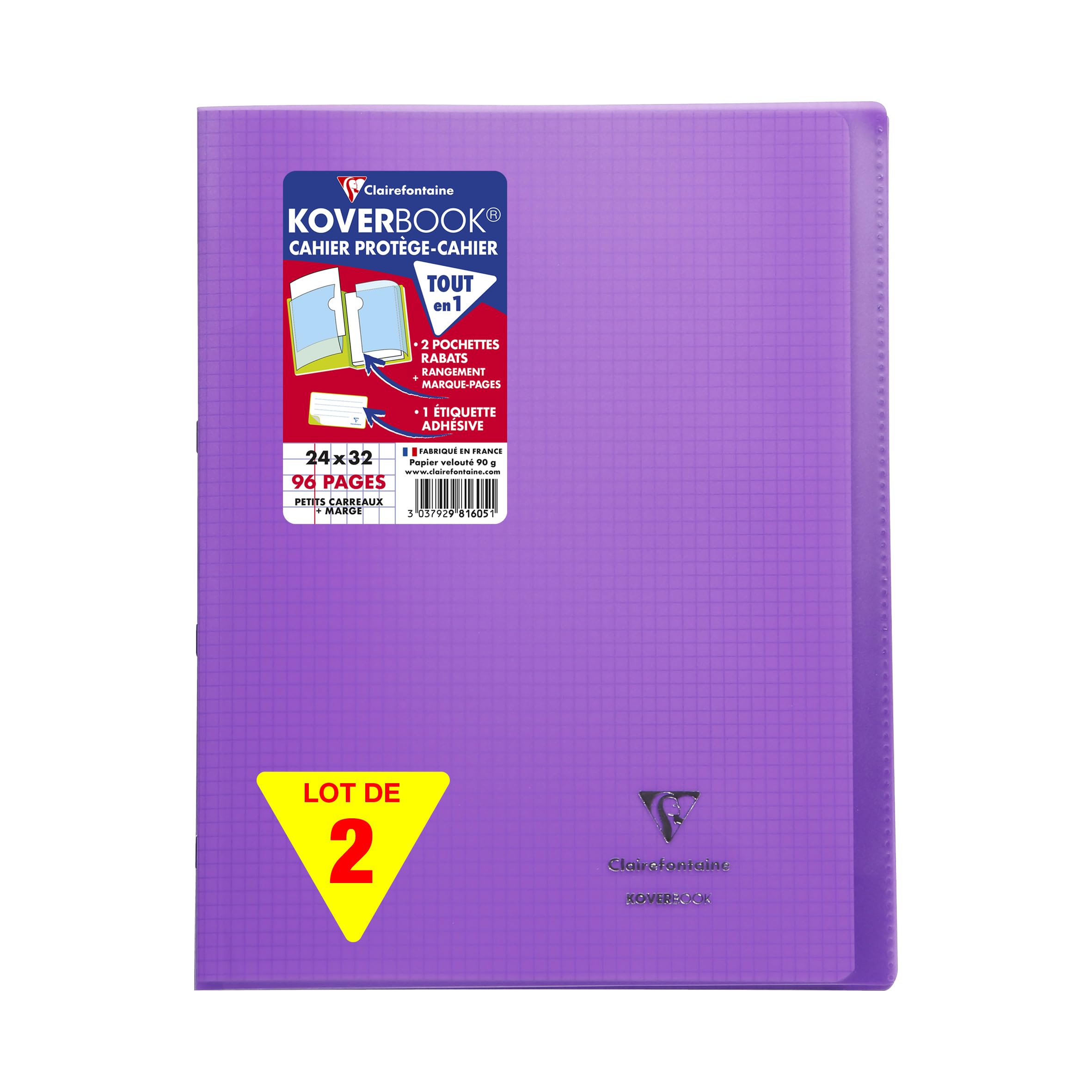 Clairefontaine 981650AMZC Set of 2 Stapled Notebooks Koverbook Violets - 24x32 cm - 96 Pages Small Squares with Margin - White Paper 90 g - Polypro Cover