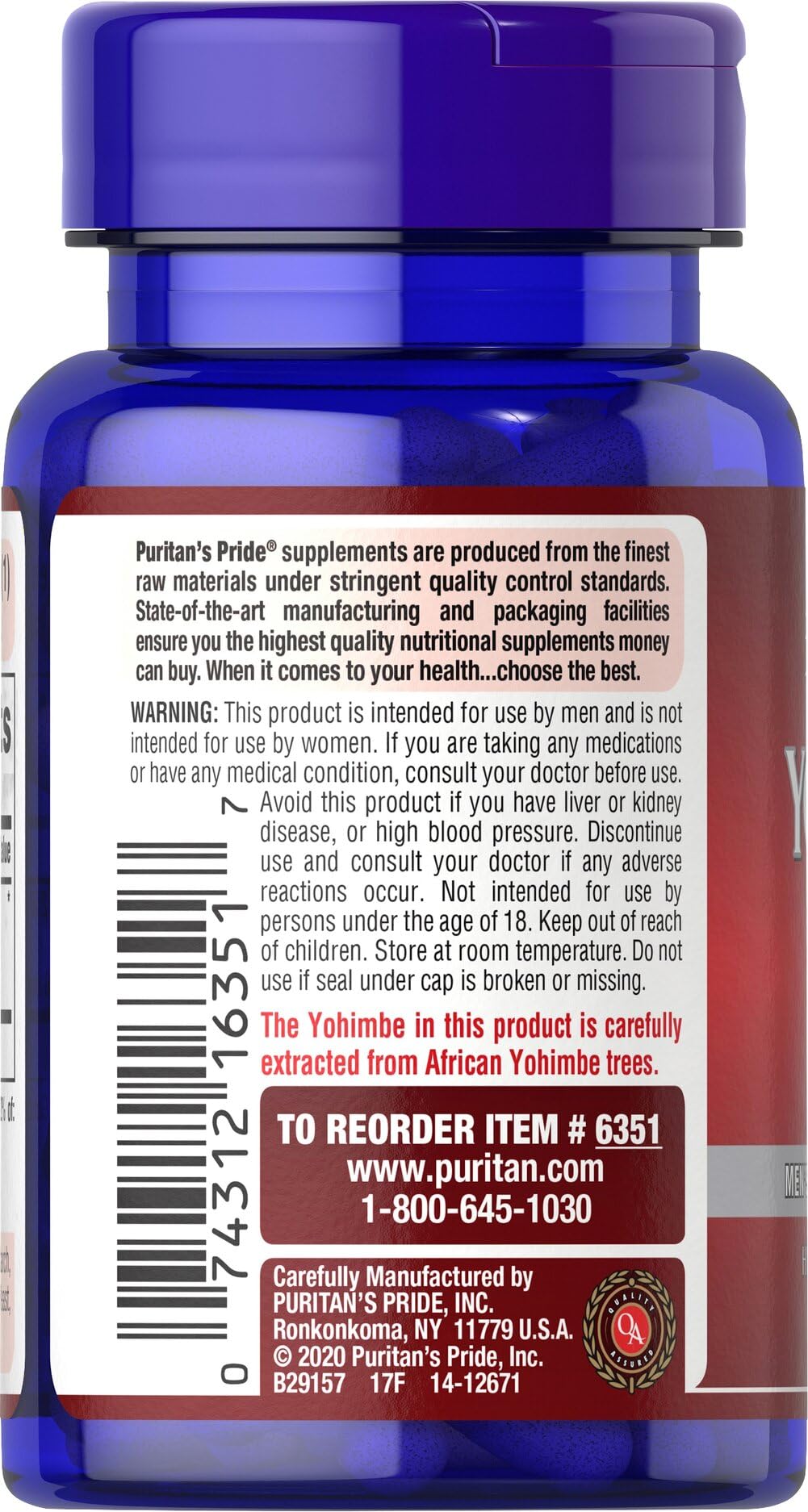 Puritan's Pride Yohimbe Exotic Herb for Men 250mg, 50 Capsules — Amazon image 3