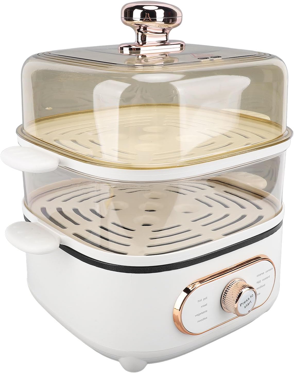 2 Tier Electric Steam Pot, 1200W 10.5L Stackable Multipurpose Cooker with Removable Steaming Trays, for Soup Noodles Seafood Vegetables (US Plug 110V)