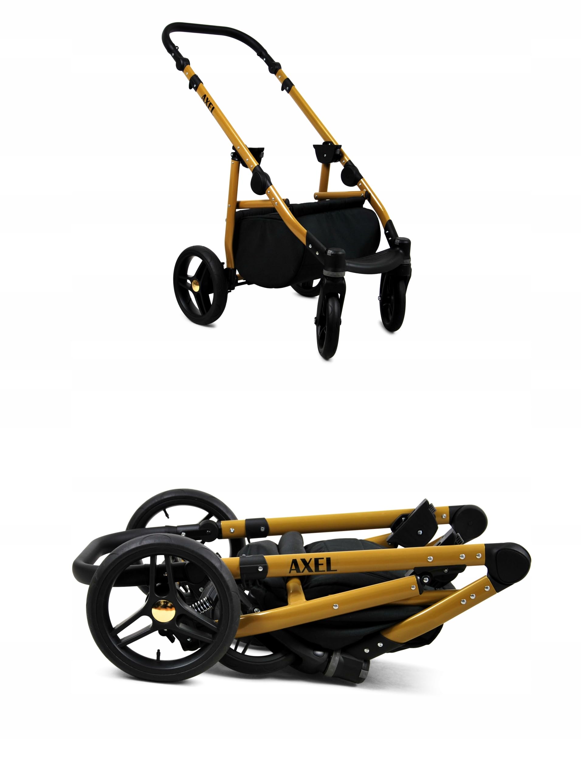 BabyLux® Wózek dziecięcy kompletny zestaw 4 w 1, Axel, w tym gondola dla niemowląt, wędka, fotelik samochodowy, podstawa ISOFIX, wózek dziecięcy, system kombinowany, z torbą do przewijania itp.
