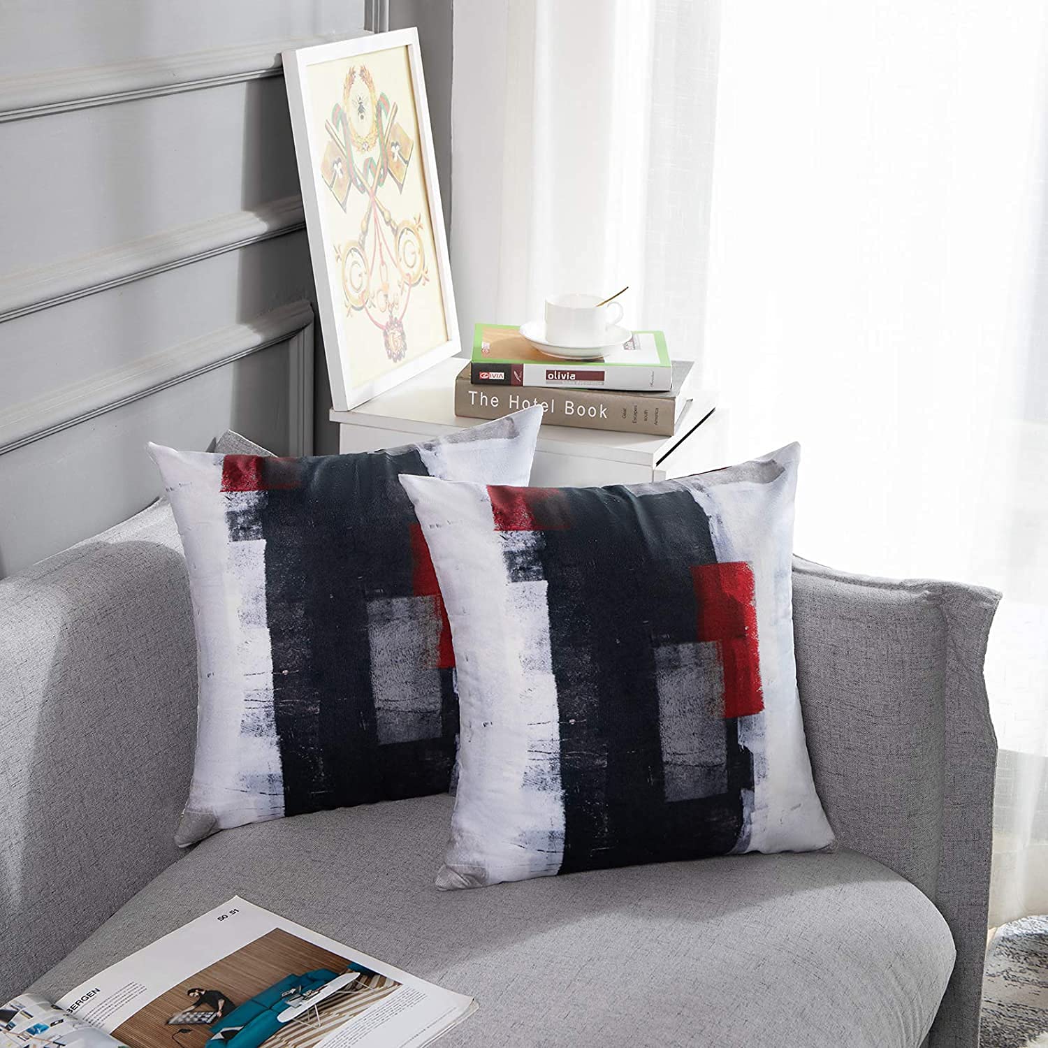 red black and white pillows