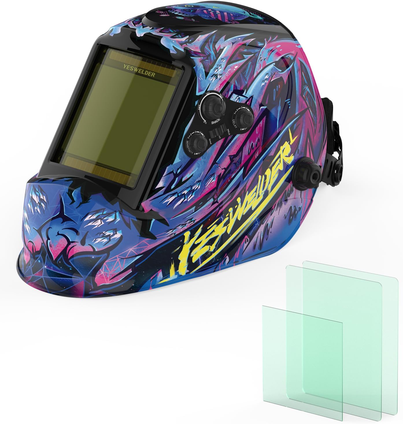 YESWELDER Large Viewing Screen 3.93"X3.66" True Color Solar Power Auto Darkening Welding Helmet & Replacement Lens