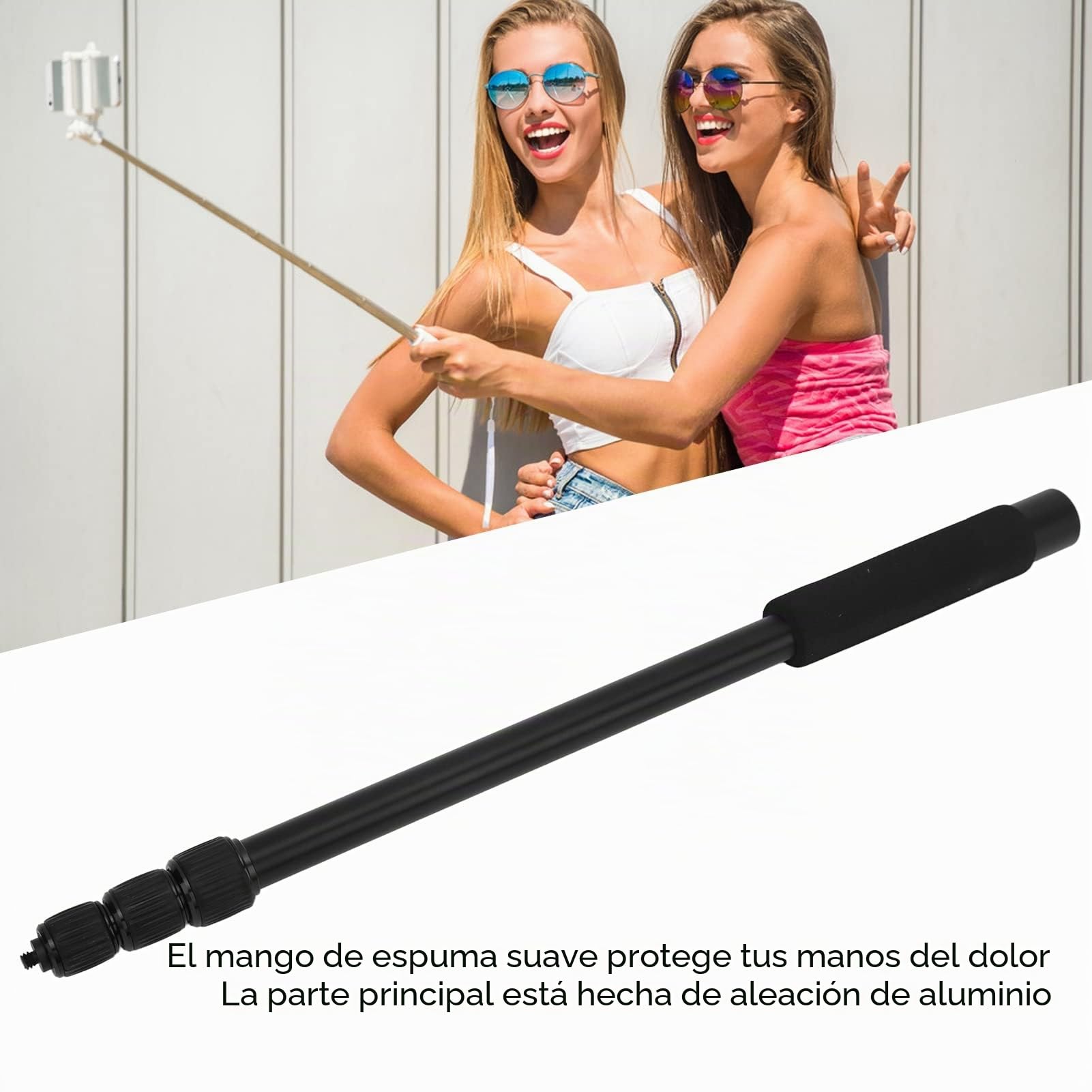 Brazo de Micrófono Banapoy Extensible de 4-5 Secciones con Mango de Espuma y Roscas de 1/4 Pulgadas, Soporte de Micrófono Ajustable Telescópico Negro Funcional y Moderno