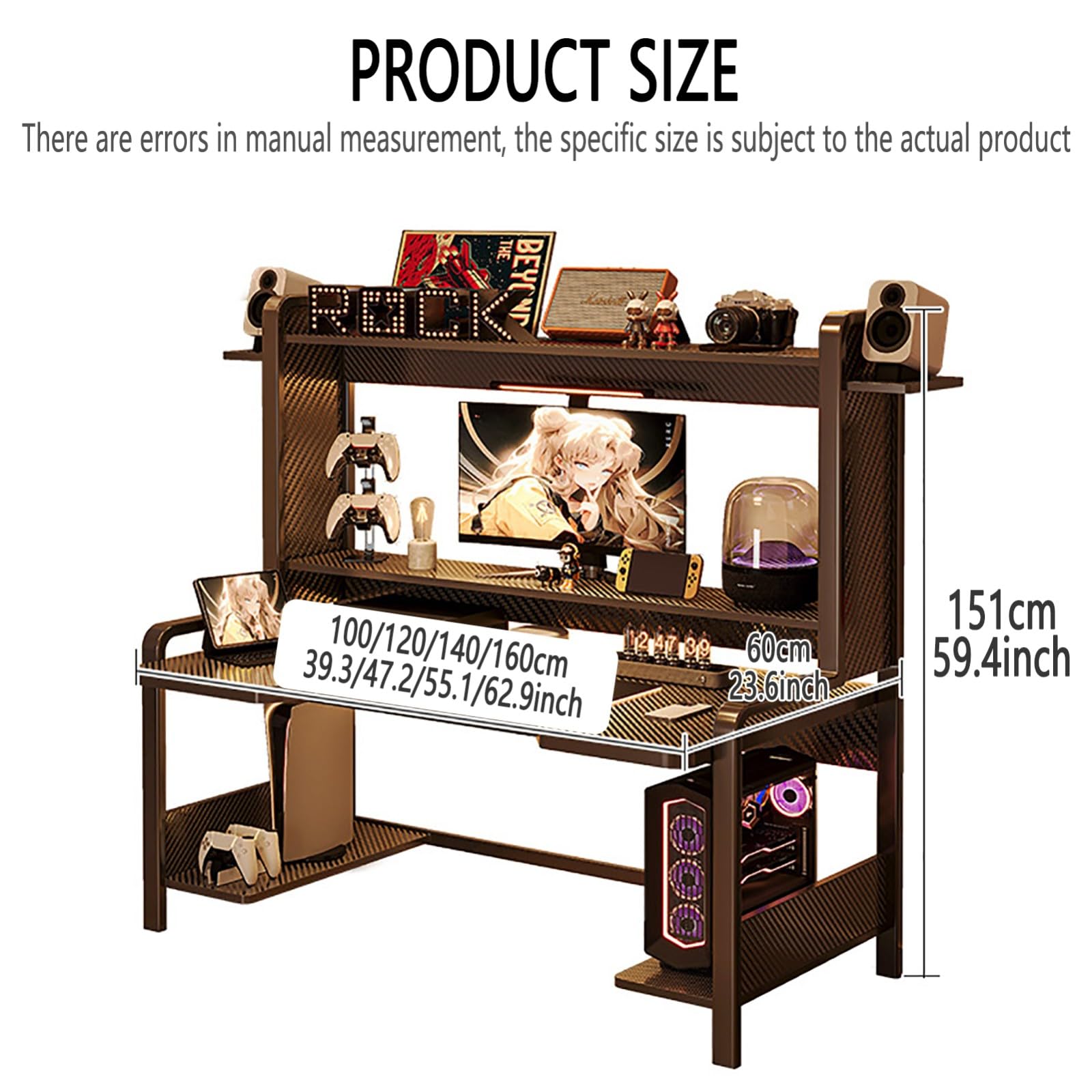 Scrivania da Gioco con Credenza, Scrivania per Ufficio Domestico, Grande Postazione di Lavoro per PC da Gioco, Tavolo da Gioco Ergonomico per Camera da Letto, Soggiorno A,140x60x151cm