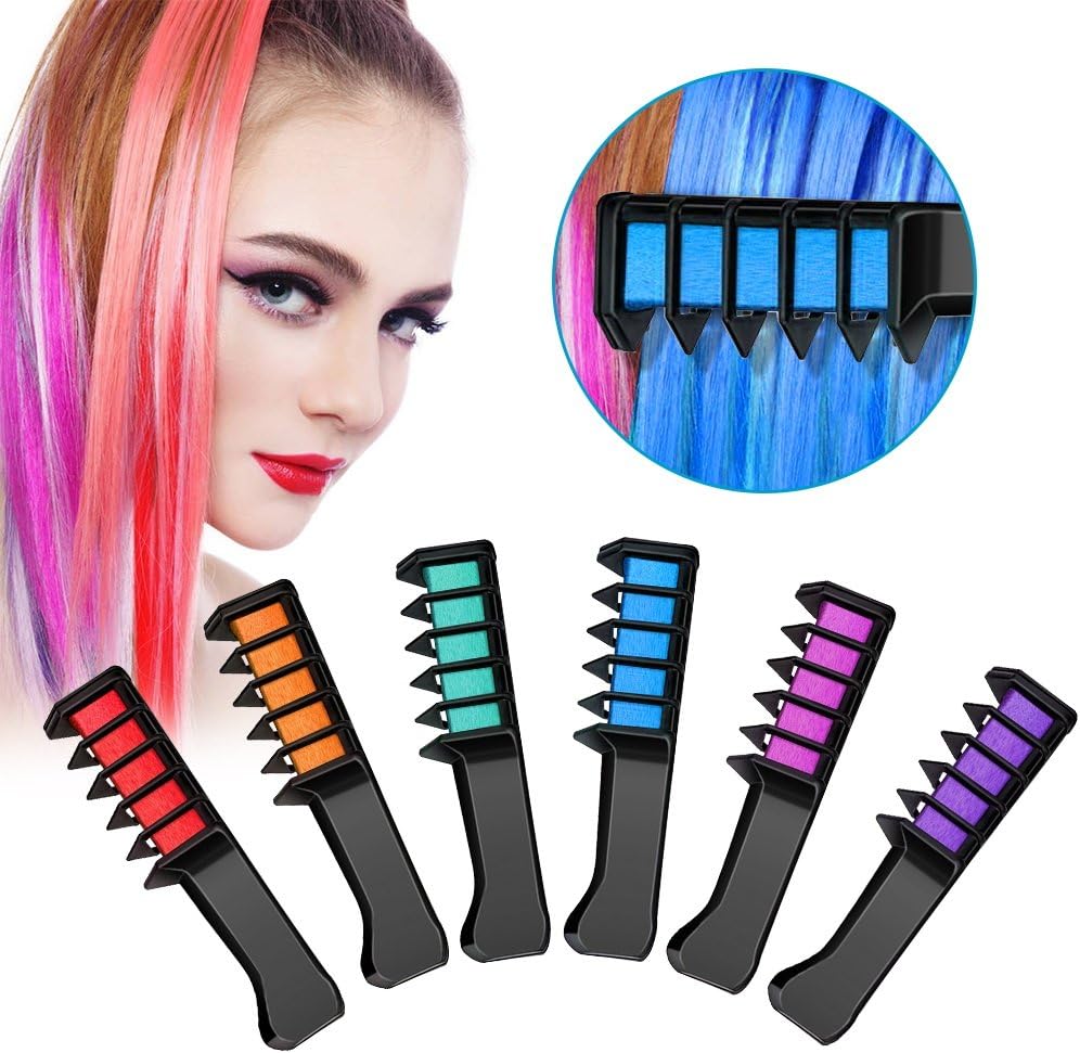 Hair Chalk Comb Shimmer Temporary Hair Color Cream, Non-Toxic Washable Hair Color Comb for Party Cosplay DIY, 6 Colors