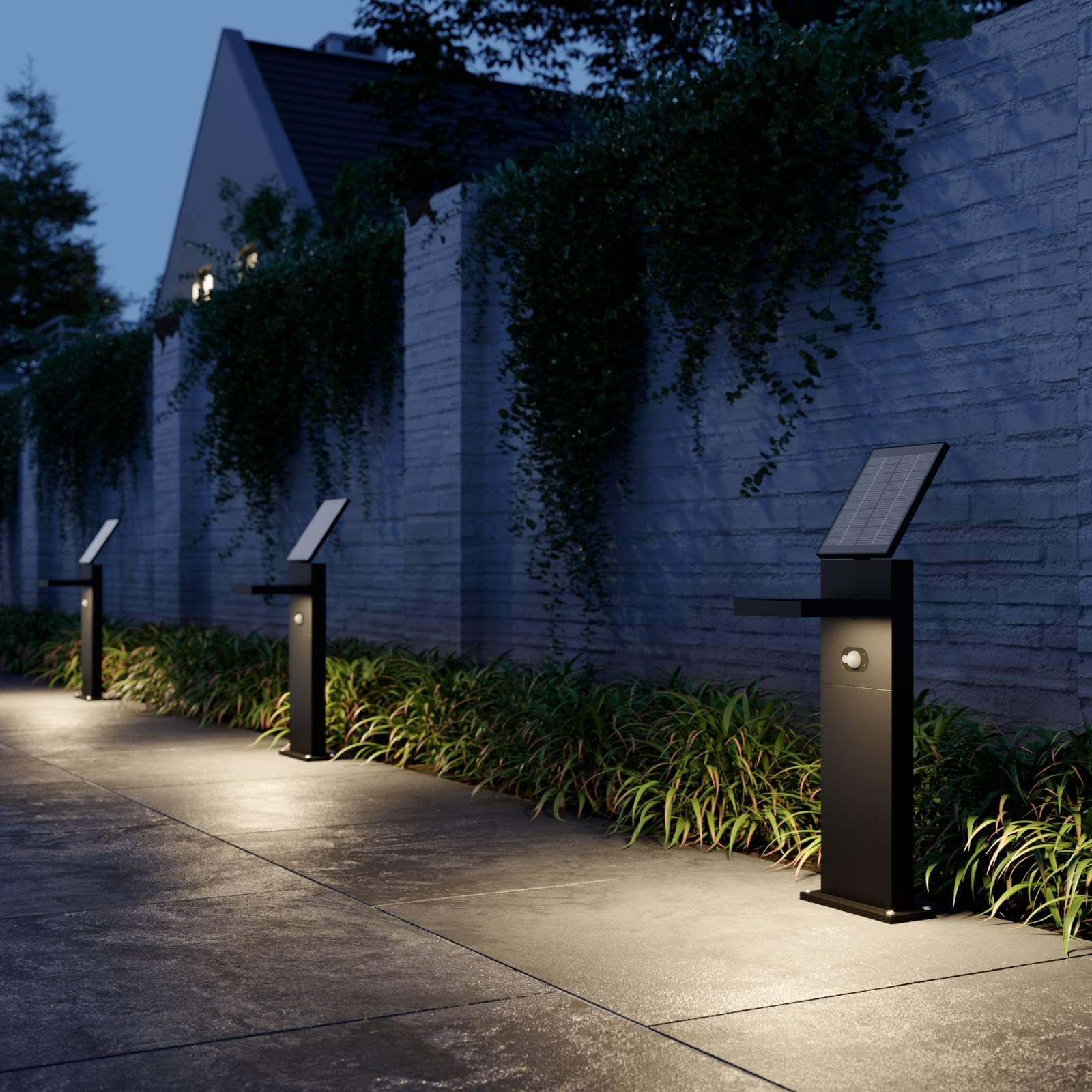 Lucande LED Solarleuchten Silvan mit Bewegungsmelder (spritzwassergeschützt (Modern) in Schwarz aus Aluminium (1 flammig,) - Solarlampe Solarleuchte Garten