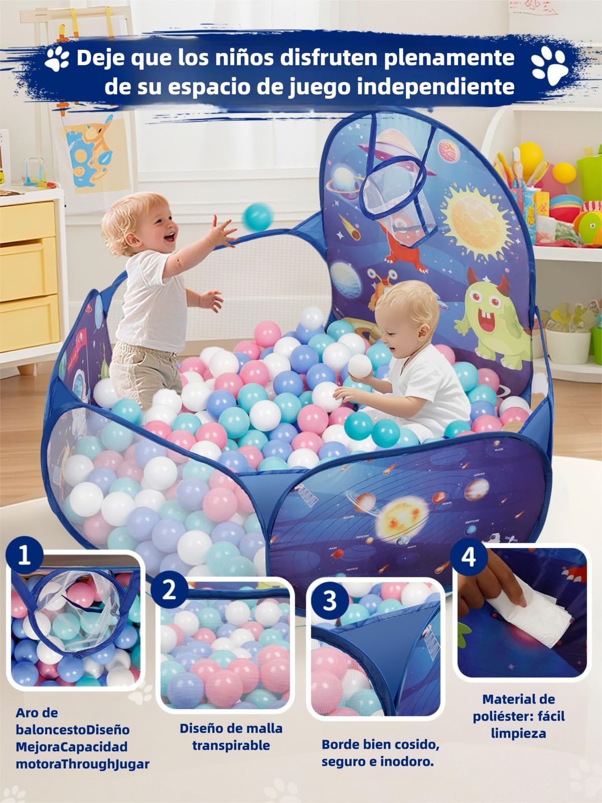 ZimiTeda Naves espaciales Piscina de Bolas para niños pequeños con aro de Baloncesto Plegable Pop-up Piscina de Bolas Bebe niñas niños Juego Interior Exterior Piscina para Perros Pelotas NO Incluidas