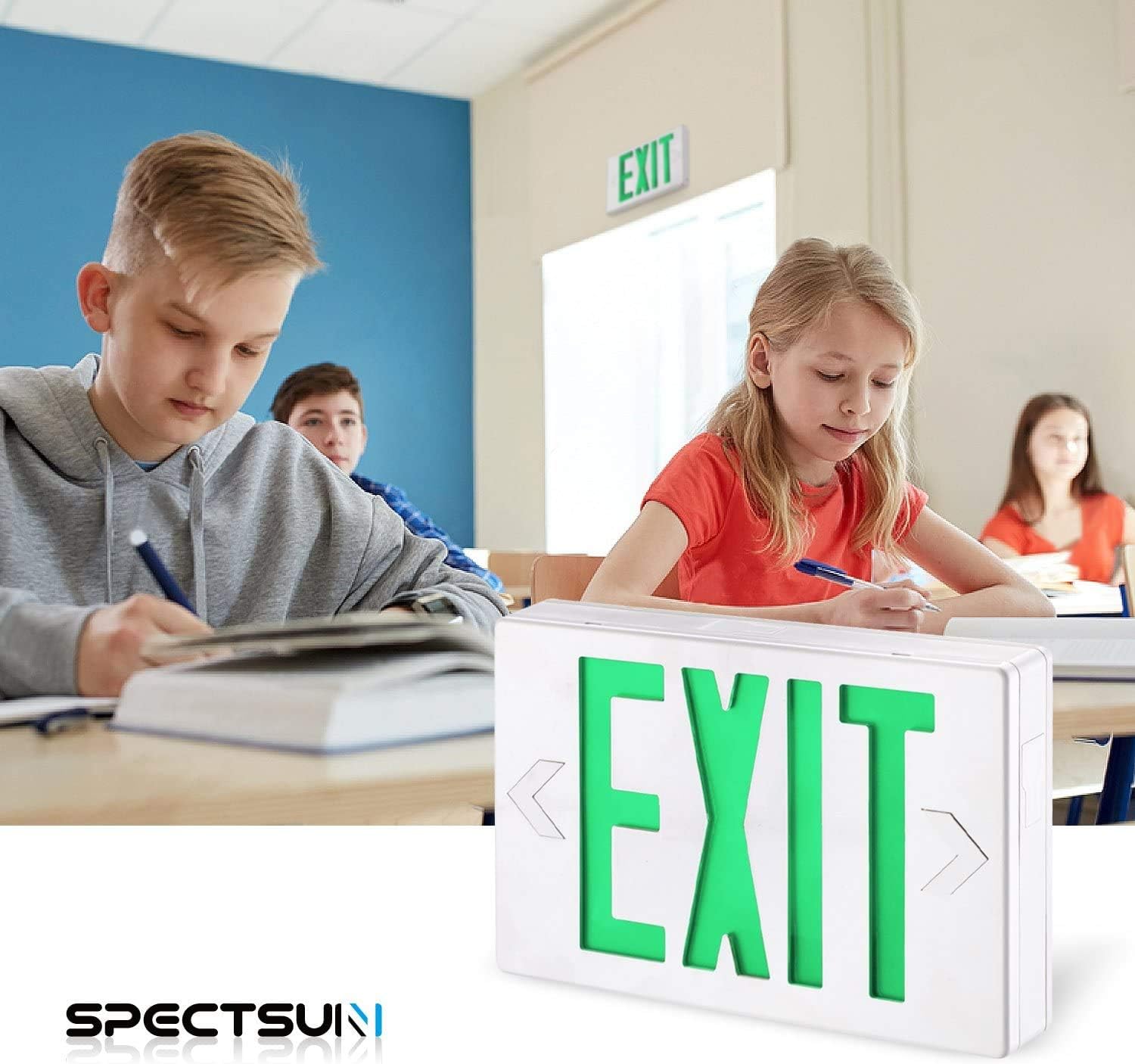 SPECTSUN 10 PacksLED Emergency EXIT Sign Lighting Combo- 120-277V Emergency Exit Lights for Home Power Failure-UL 924 Certified Commercial Emergency Light Fixtures (SPJEE2GWE-WT-10)