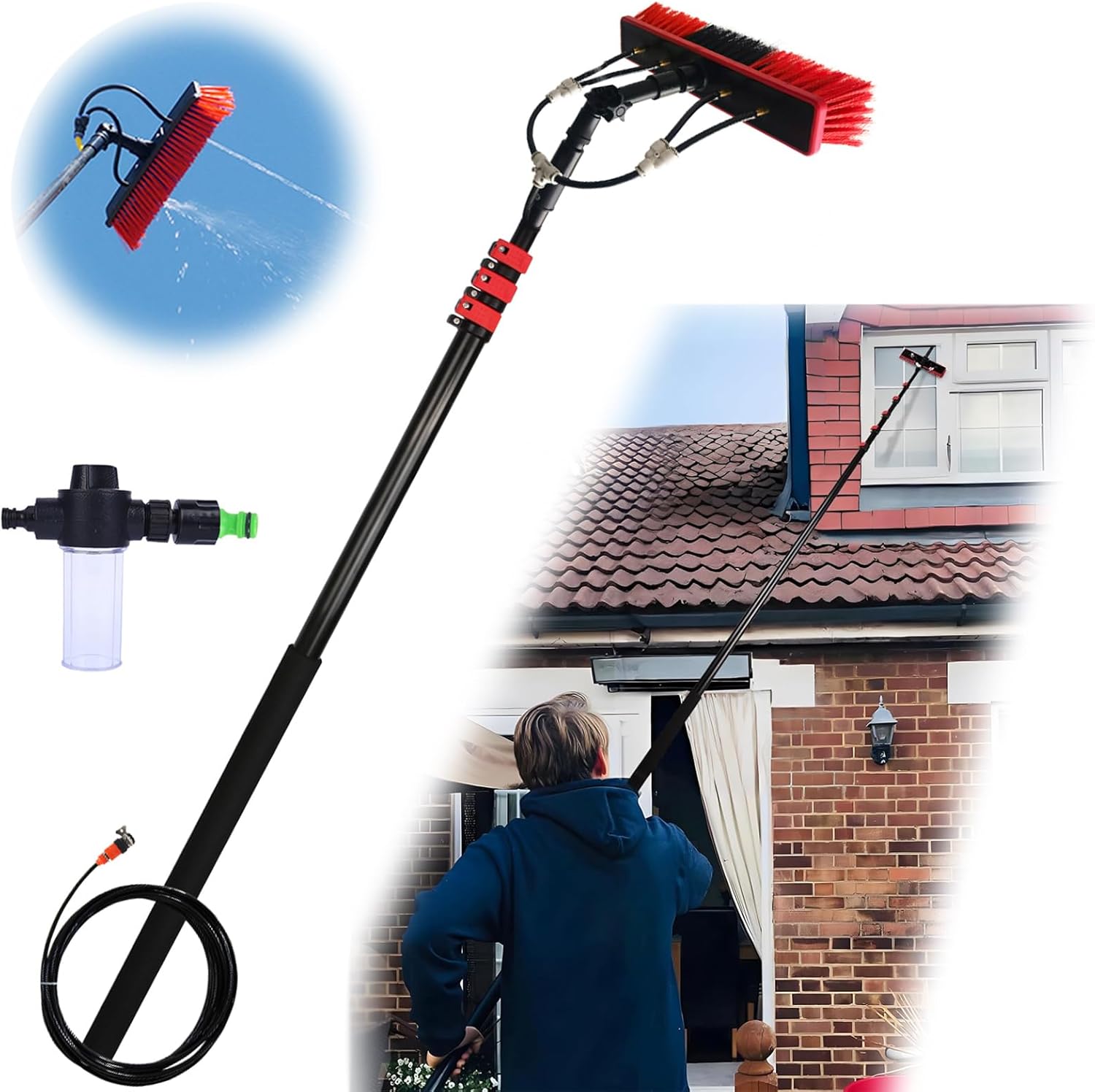 3.6m - 6m Washing Kit: Water-fed Brush, Soap Dispenser, Window Cleaning Pole, Water Fed Telescopic Brush, Window Cleaner Equipment (35cm Brush Head,3.6M)