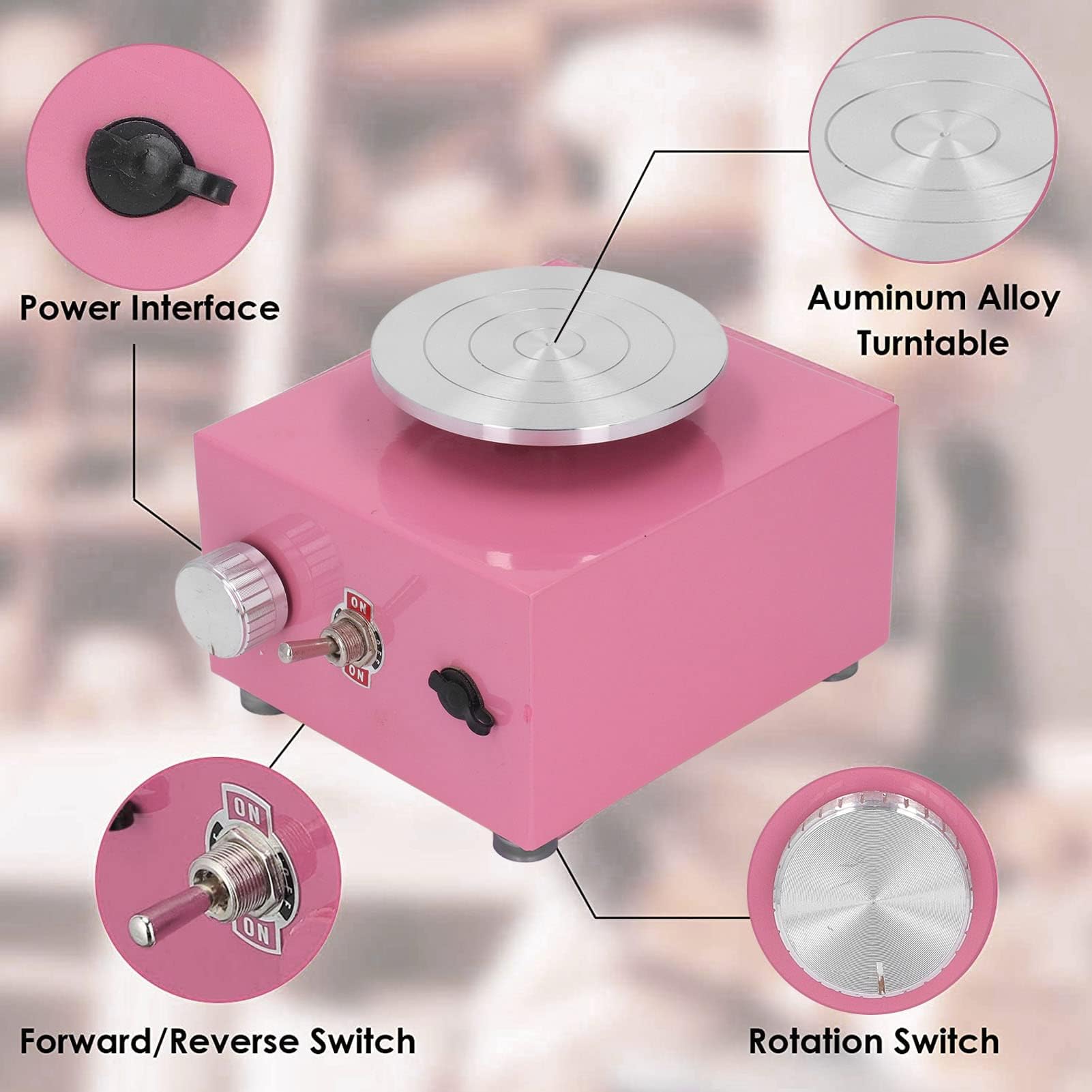 Mini Máquina de Torno de Cerámica con Plato Giratorio Estable y Fácil de Usar, Tamaño Compacto, Rosa Vivo, para la Interacción entre e Hijos (Enchufe de la UE)