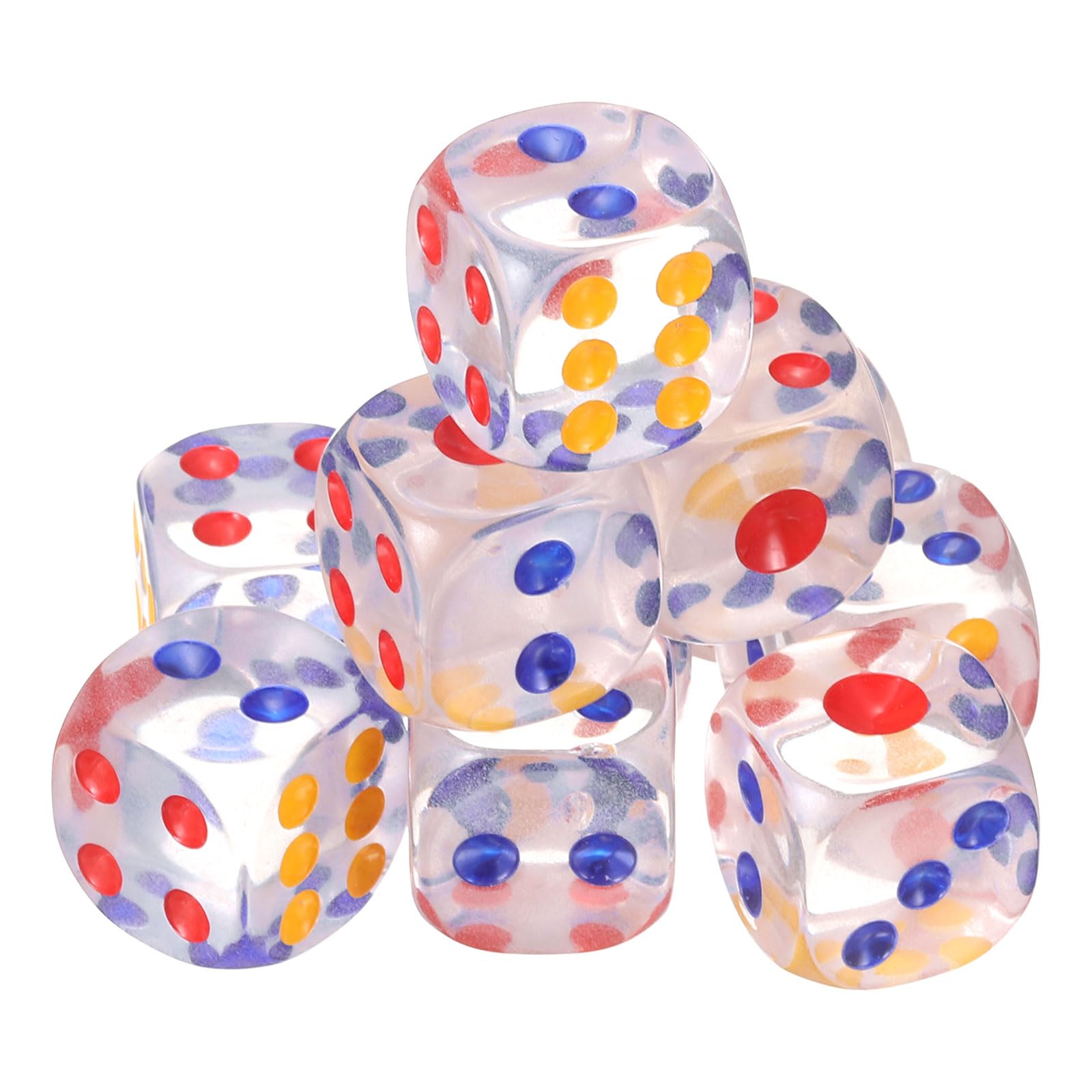 sourcing map 10Pcs 6 Sided Acrylic Dice, 16mm/0.63" Rounded Corner Translucent Colored D6 Game Dice for Theme Party Fun Table Board Games, Clear
