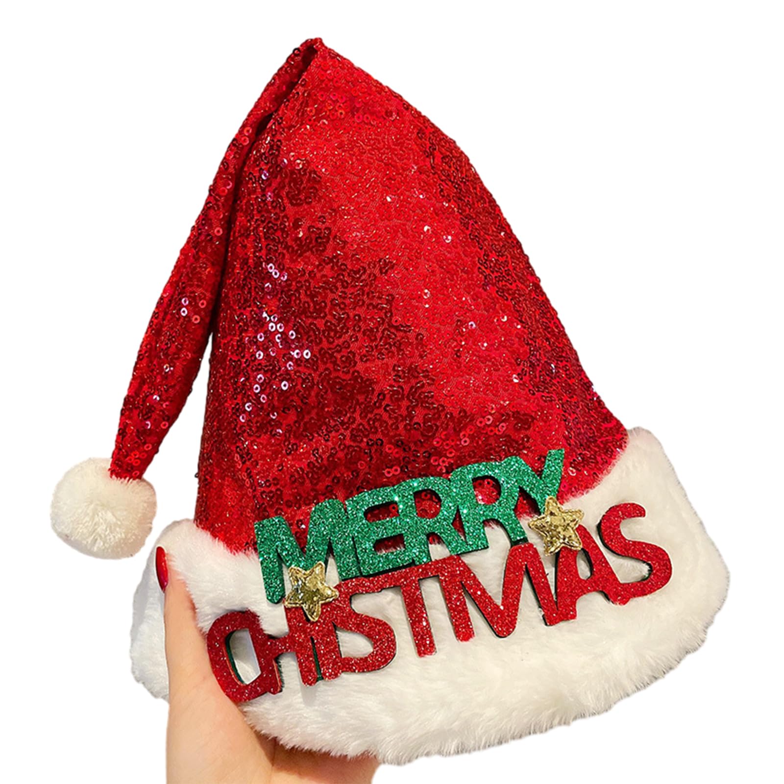Elnwnnkc Christmas Headwear Cap Thicken Plush Perfect for the Holidays Colorful Sequins Antler for Cosplay Santa Furry Hat Knitted Santa Hat