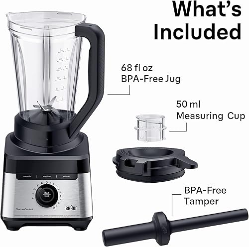 Miniatura 7 de Braun TriForce Power Blender - Potente licuadora de encimera de 1200 vatios con 10 velocidades manuales, 3 texturas y 3 ajustes de alimentos,