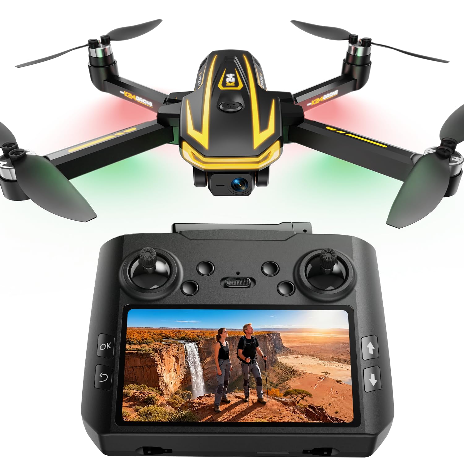 K24 Drones with Camera EIS 4K,4.5 Inch Screen on Controller,RC Quadcopter for Adult & Beginners,2 Pcs Modular Batteries,Optical Flow Positioning,Headless Motor,Portable Case,Under 249g,C0