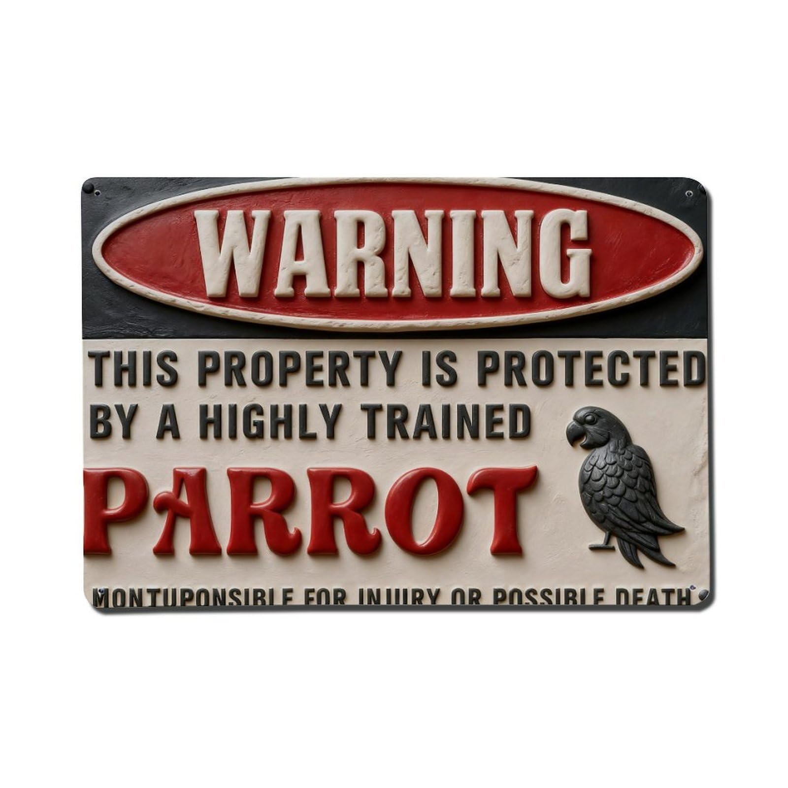 Iageret Vintage Warning Sign Parrot Protection Humor Metal Tin Sign Retro Wall Decor, Bar Garage Cafe Kitchen Home Wall Art Poster Decoration 8X12inches