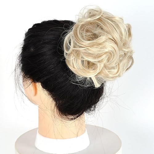 Miniatura 7 de Moño desordenado Chignon Donut Hair Pad Cuerda elástica para el cabello, banda de goma, postizo sintético rubio dorado miel y reflejos rubio