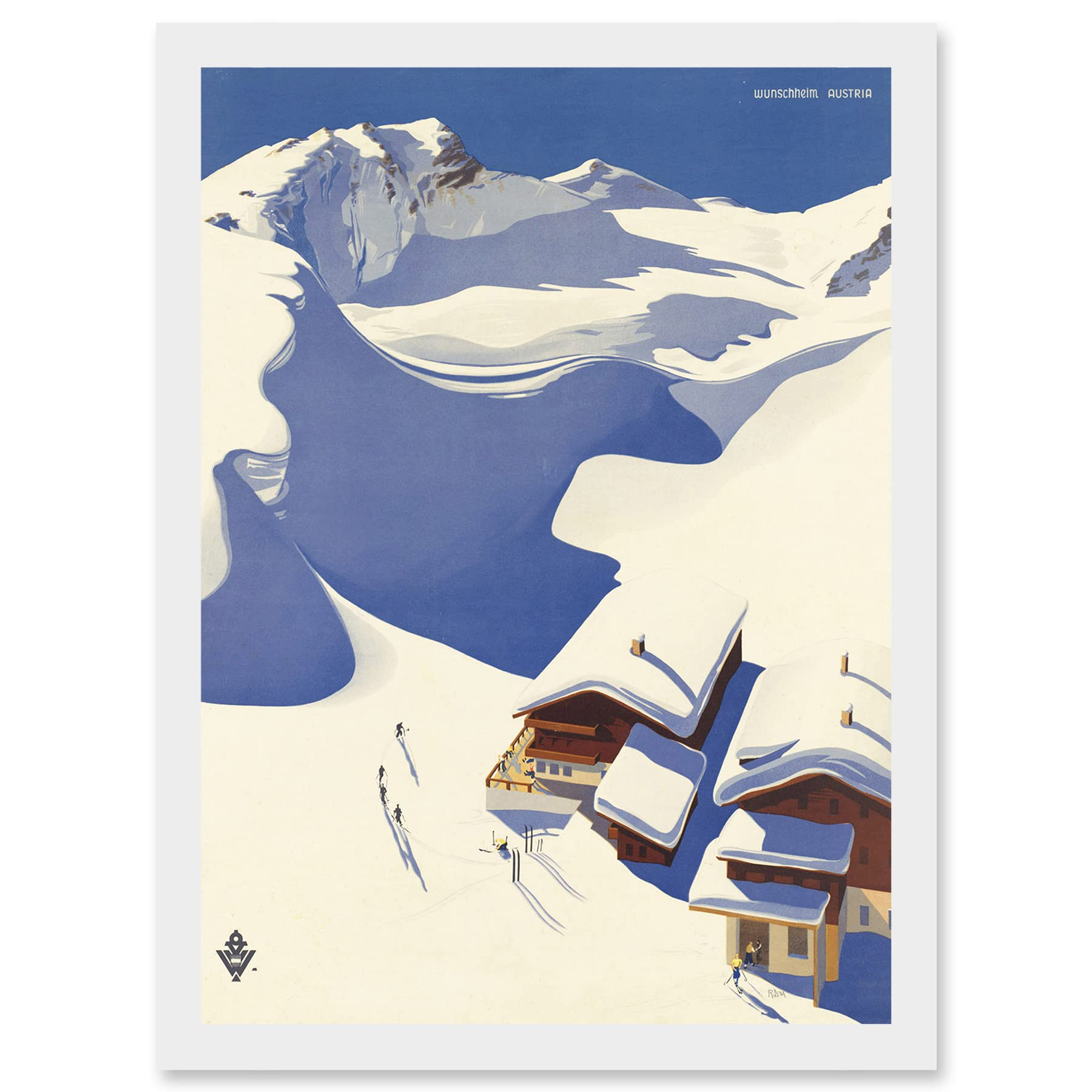 Artery8 Framed Wall Art Print - Alps Austria Blue White - Winter Snow Ski Chalet - A4 Artwork