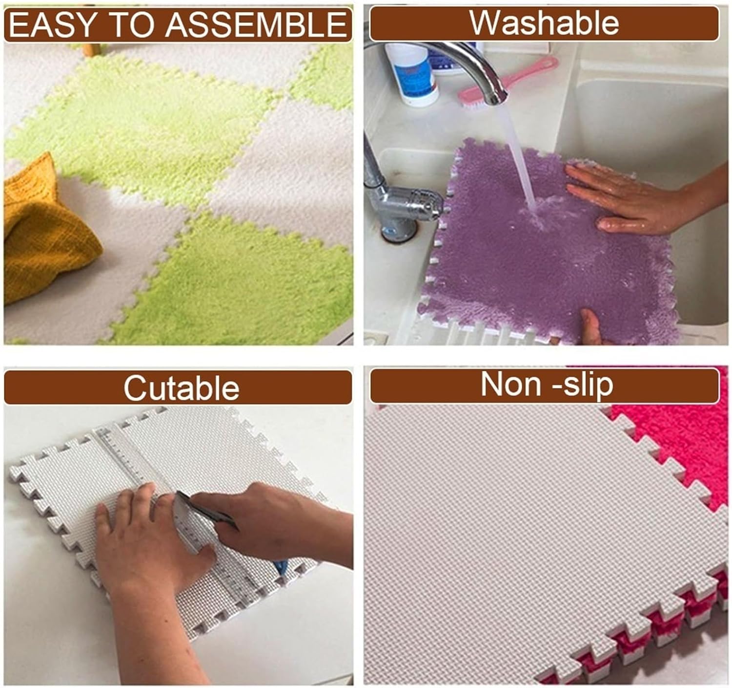 Tiled Puzzle Play Mats, Children Soft Living Room Interlocking Carpet, Protective Floor Area Rugs Pad, 12 X 12 X 0.4 Inch Plush Foam Mats(White,10PCS)