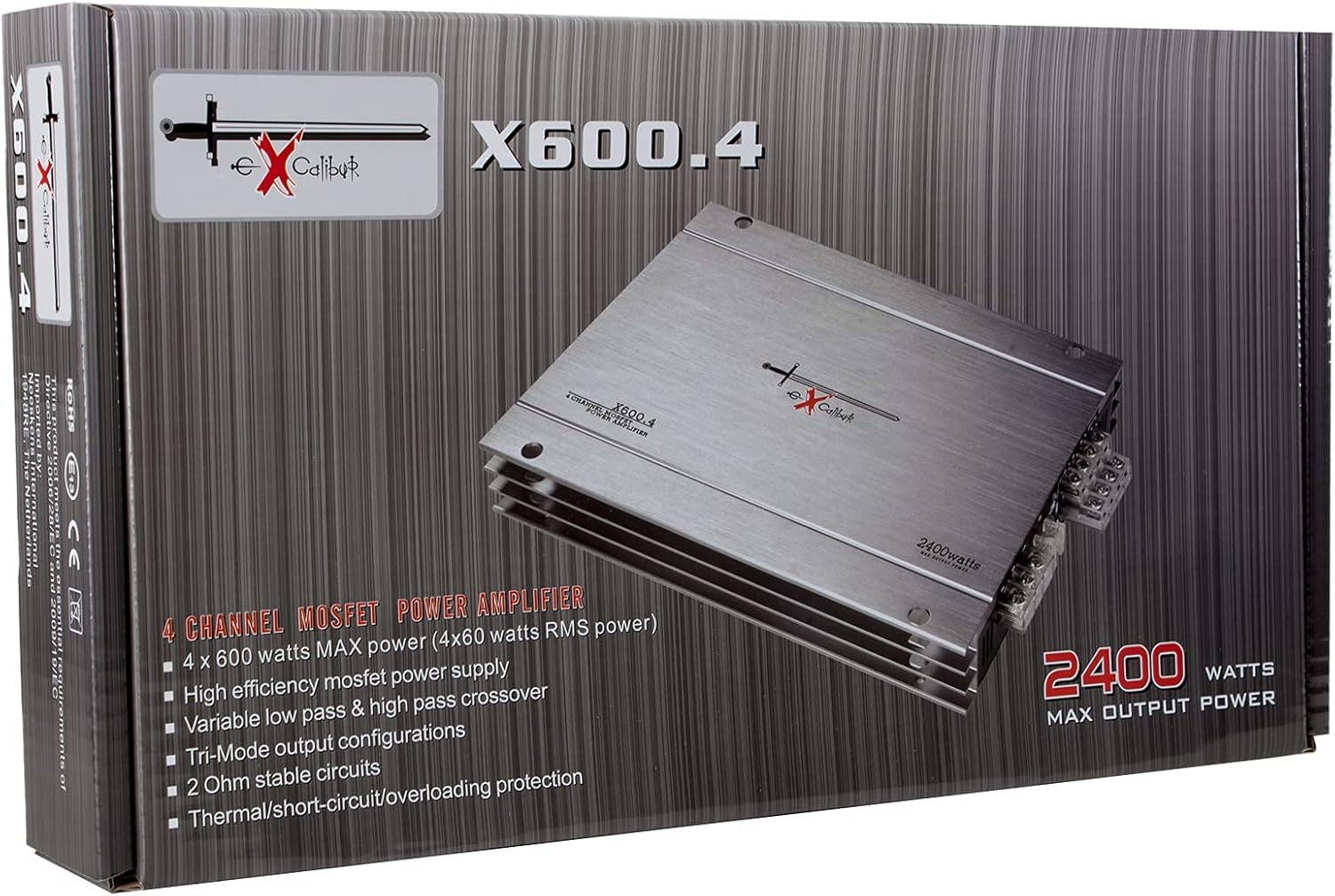 Excalibur X600.4 – Amplificador Estéreo 4 canales (2400 W, Crossover variable, 2 Ohmios)