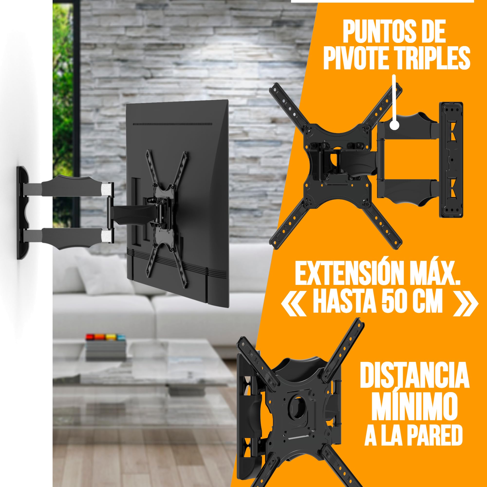 NANOOK Turn M, Soporte de Pared Giratorio para televisores de 32-55 Pulgadas, Inclinable, Soporte de Pared para televisores LCD, LED, QLED y OLED, Compatibilidad Universal, VESA 100x100 a 400x400