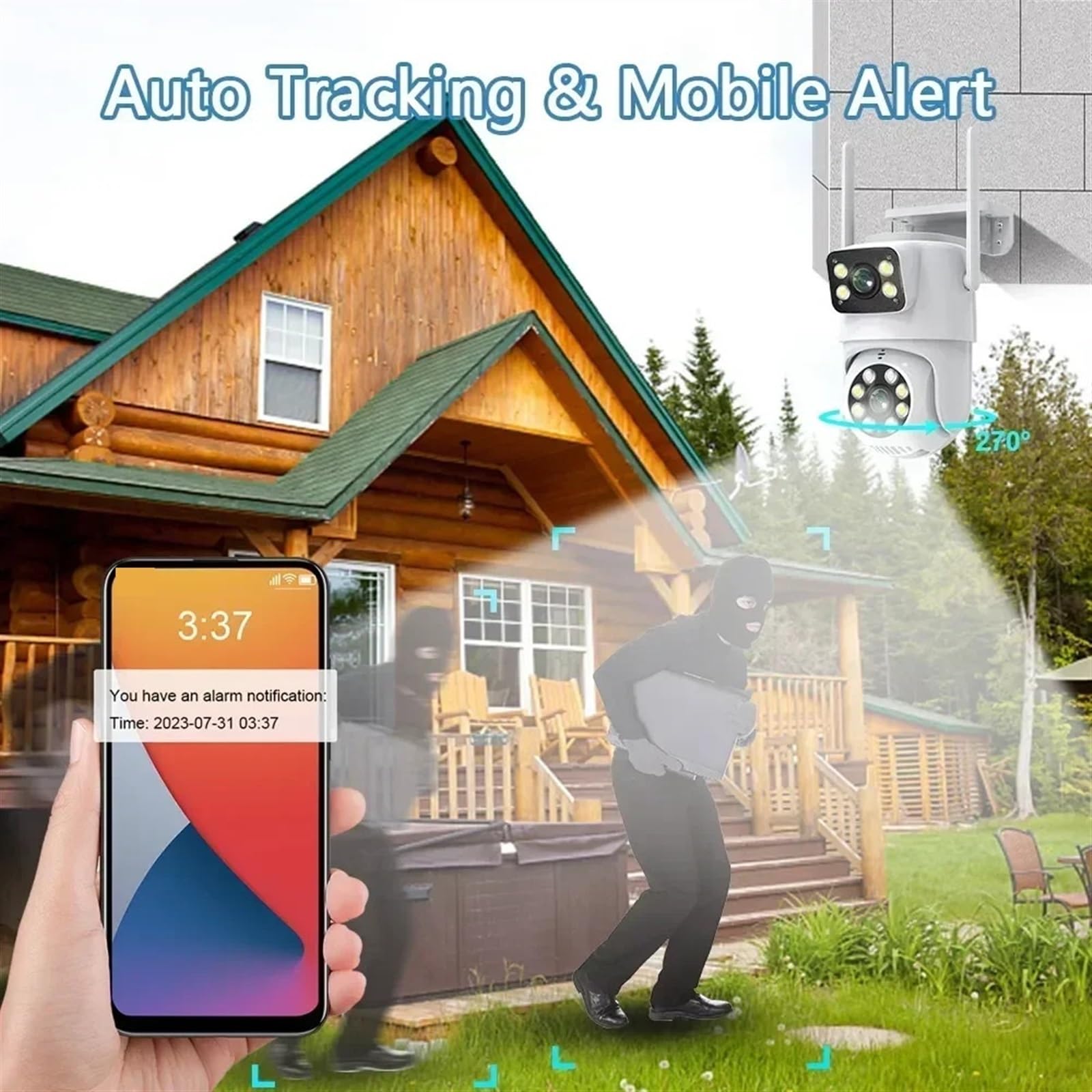 Telecamera Wifi Esterno, Telecamera PTZ a doppia lente 4K 8MP Full HD doppio schermo Ai Human Auto Tracking Telecamera di videosorveglianza di sicurezza esterna da 4MP ,Sicurezza, Antifurto(8MP No SD