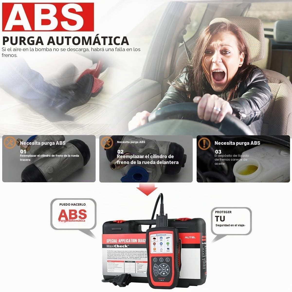 Autel MaxiCheck Pro Herramienta Escaneo Purga Automática Purga Frenos ABS | Escáner Diagnóstico OBD2 ABS SRS, Reinicio Aceite, BMS, EPB, Airbag, Servicios SAS para Vehículos Específicos