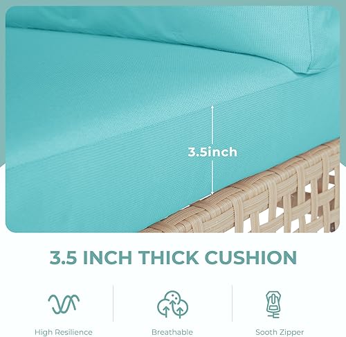 Miniatura 20 de Grand patio Juego de muebles de mimbre para patio, bohemio, sofá modular con cojines gruesos y resistentes al agua para exteriores, mesa auxiliar