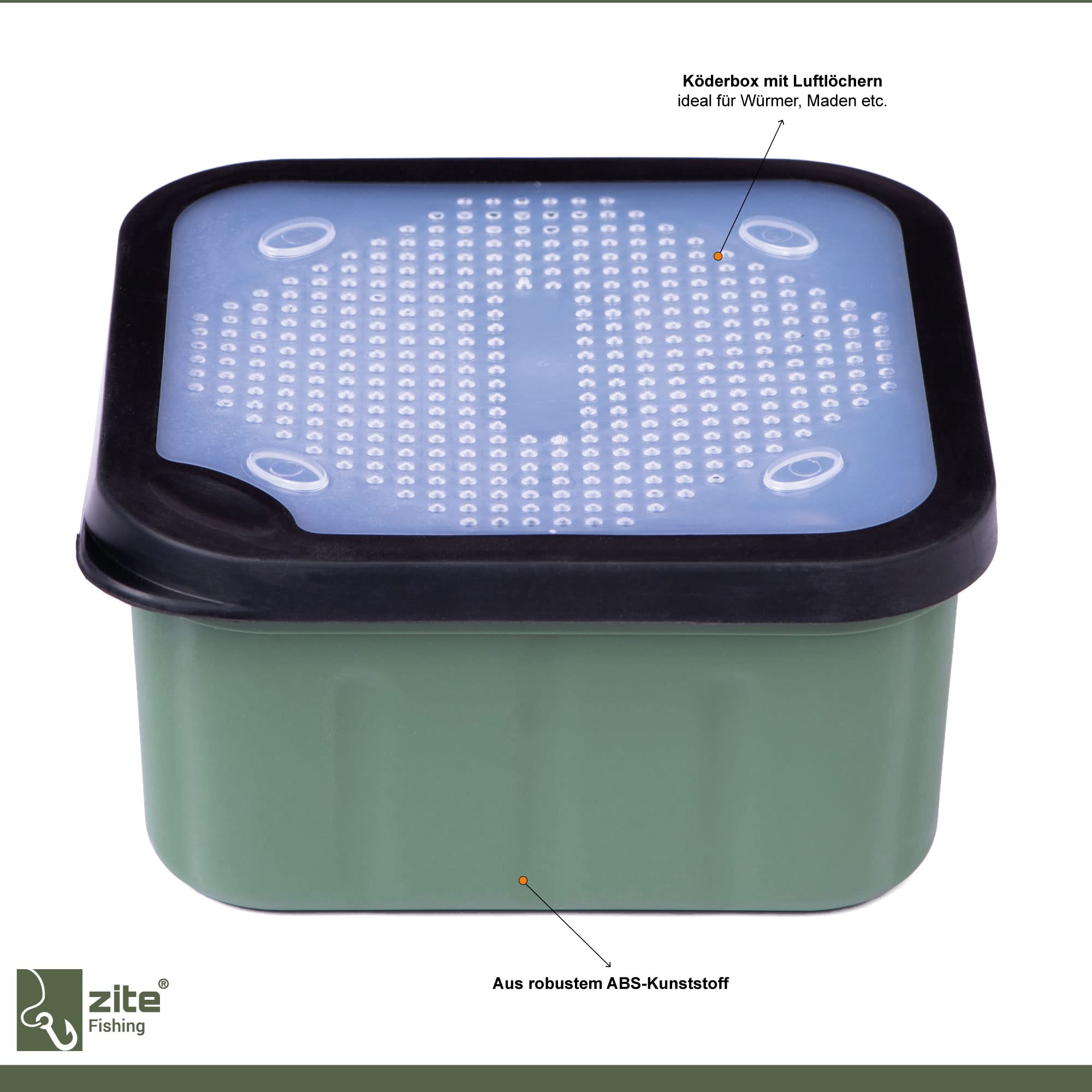 Lot De 2 Boîtes à Appâts Zite Fishing – Pour Vers Et Asticots, Couvercle Aéré, Plastique Solide, Tailles 17x17x6.5 Cm Et 17x17x8.5 Cm