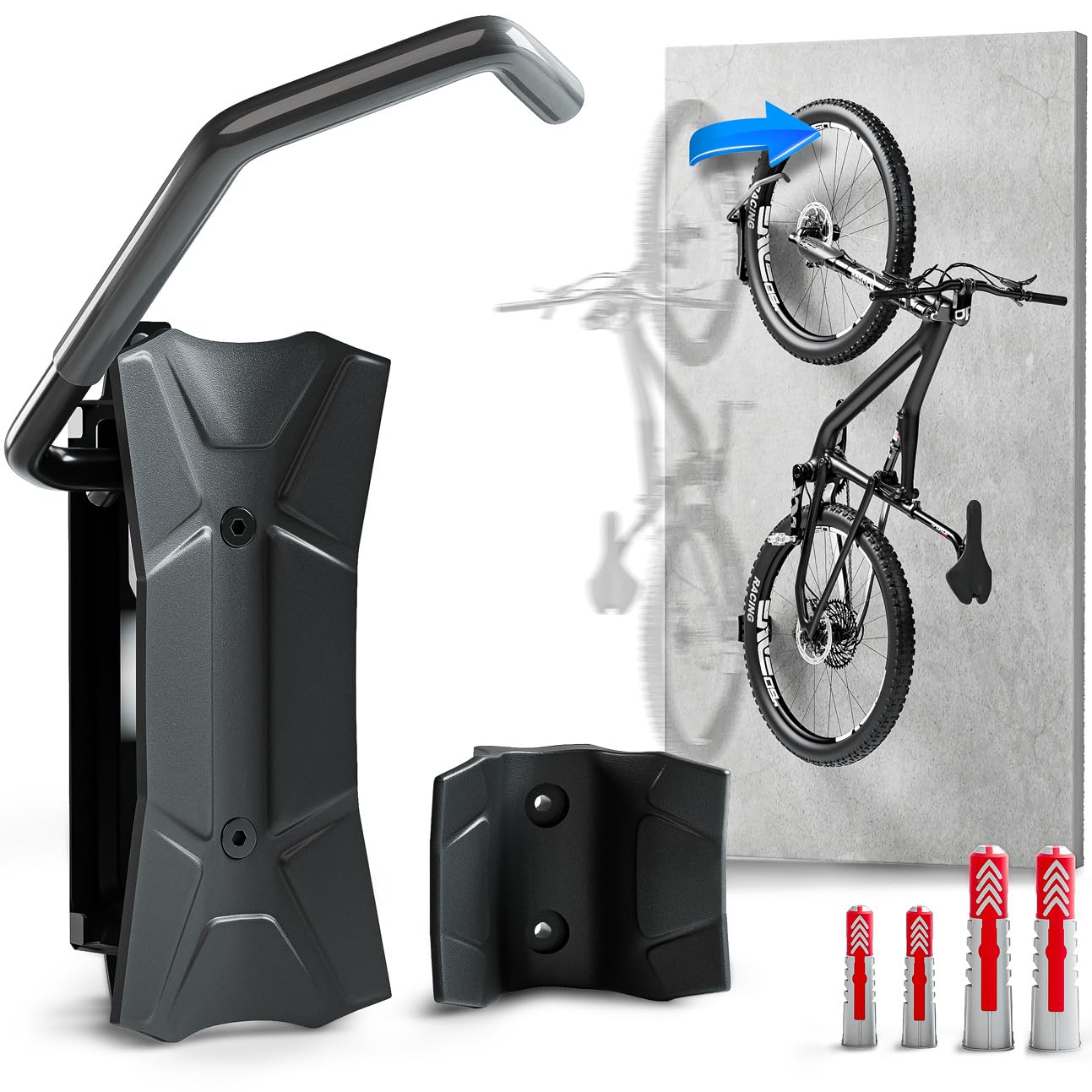 Borgen Fahrrad Wandhalterung Schwenkbar bis 35kg - Platzsparende Fahrradhalterung Wand Vertikal - Inkl. Fischer DuoPower Dübel zur stabilen Montage - Plastikfreie Verpackung, hochwertige Materialien