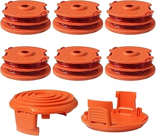 Eyoloty WA0007 String Trimmer Line Compatible with Worx WG115 WG116 WG117 WG118 WG119 WG124 String Trimmer, Edger Spool Line Refills Parts Auto-Feed 2 x 16ft 0.065" with 50019417 Spool Cap Covers